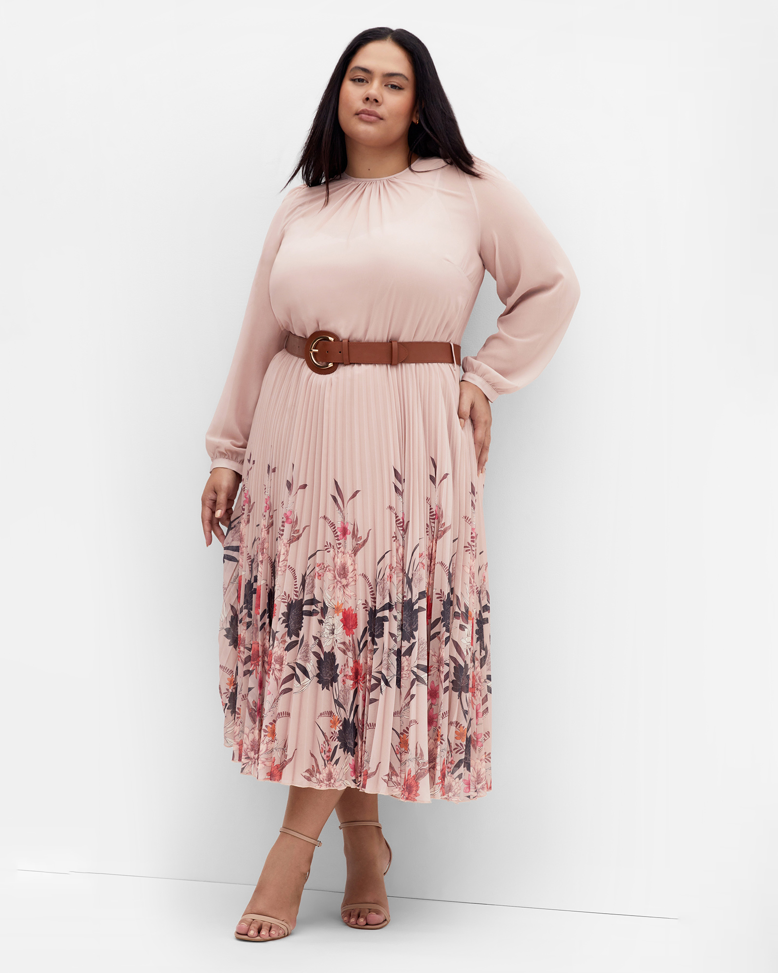 Plus size Love Pleat Border Dress - buff