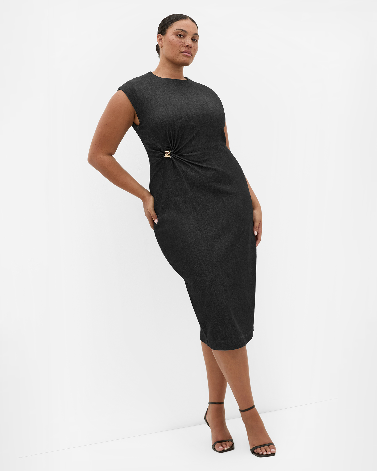 Twist Detail Denim Midi Dress