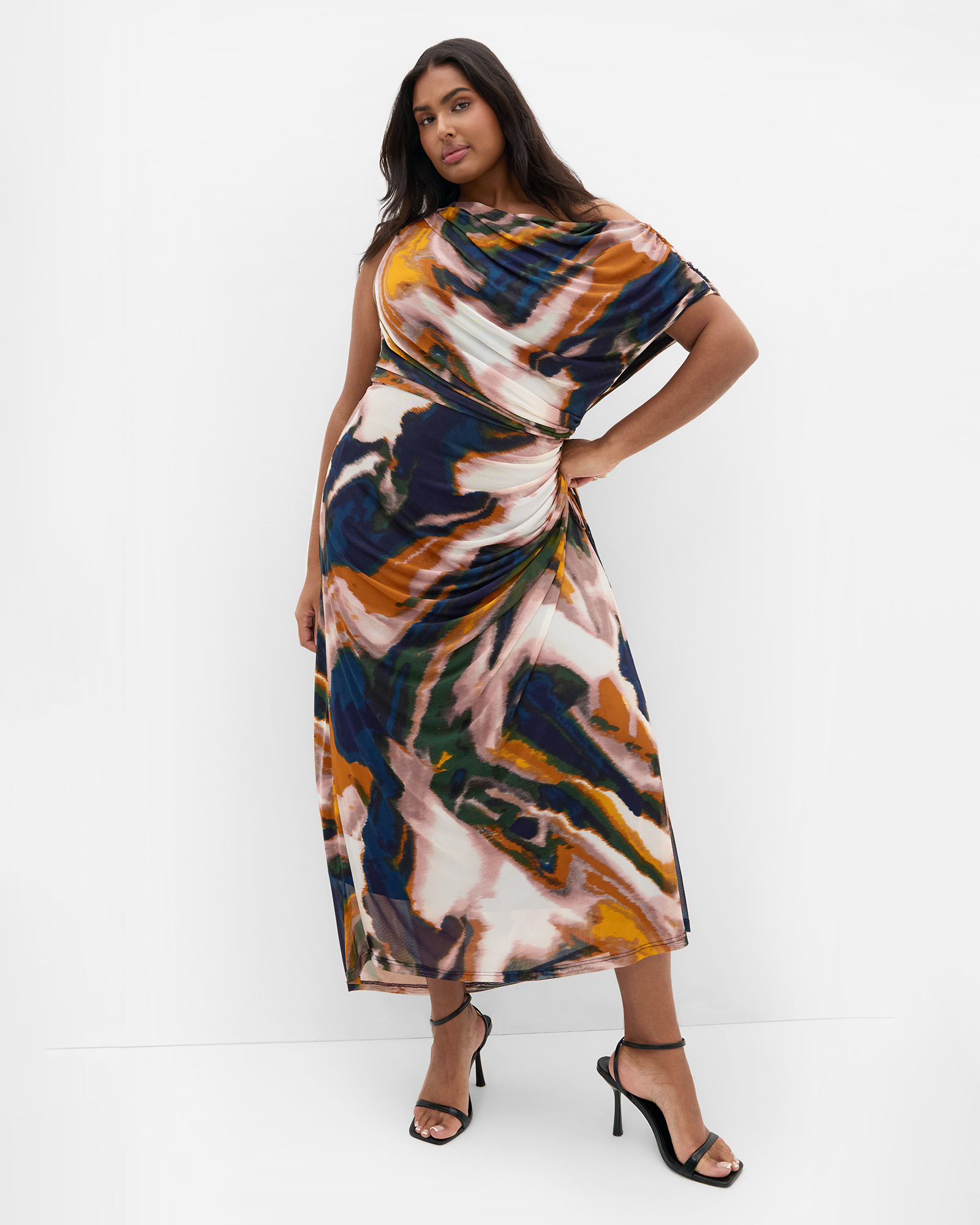 Vivid Mesh Glaze Print Maxi Dress