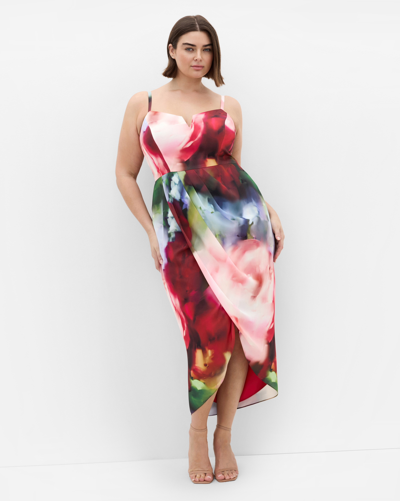 Sassy Floral Print Tulip Midi Dress