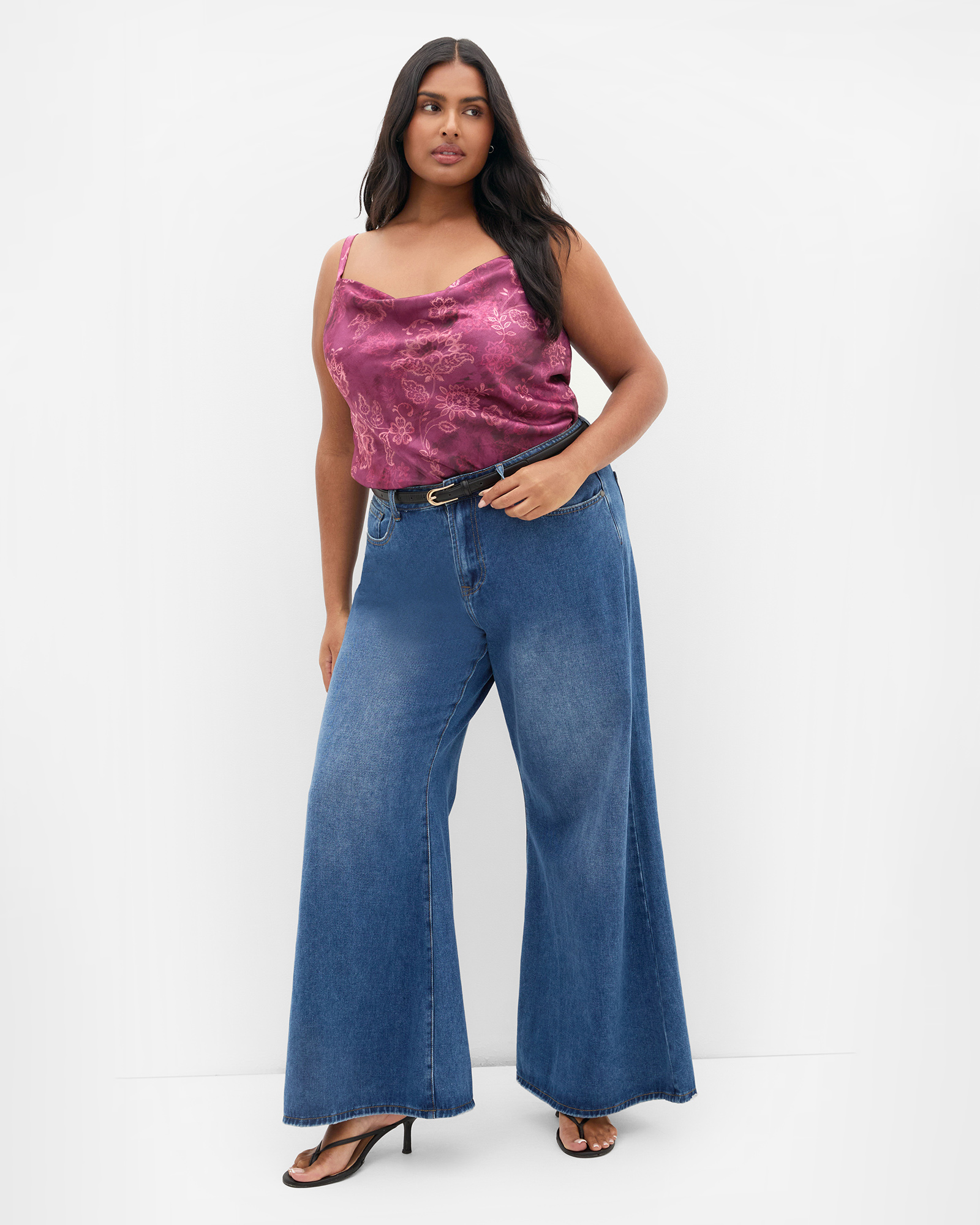 Satin Cowl Lace Print Cami