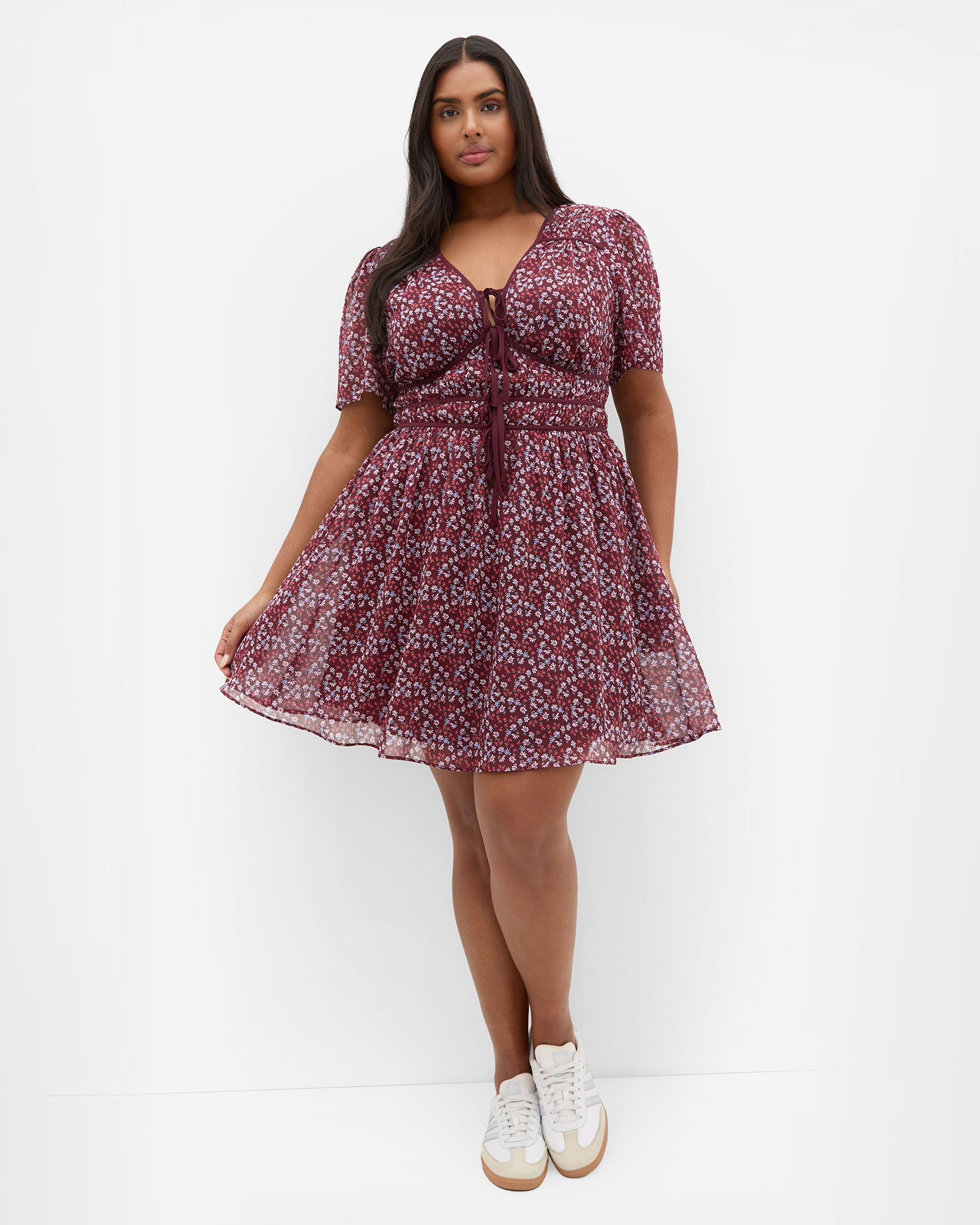 Plus size Cara Ditsy Print Mini Dress - berry