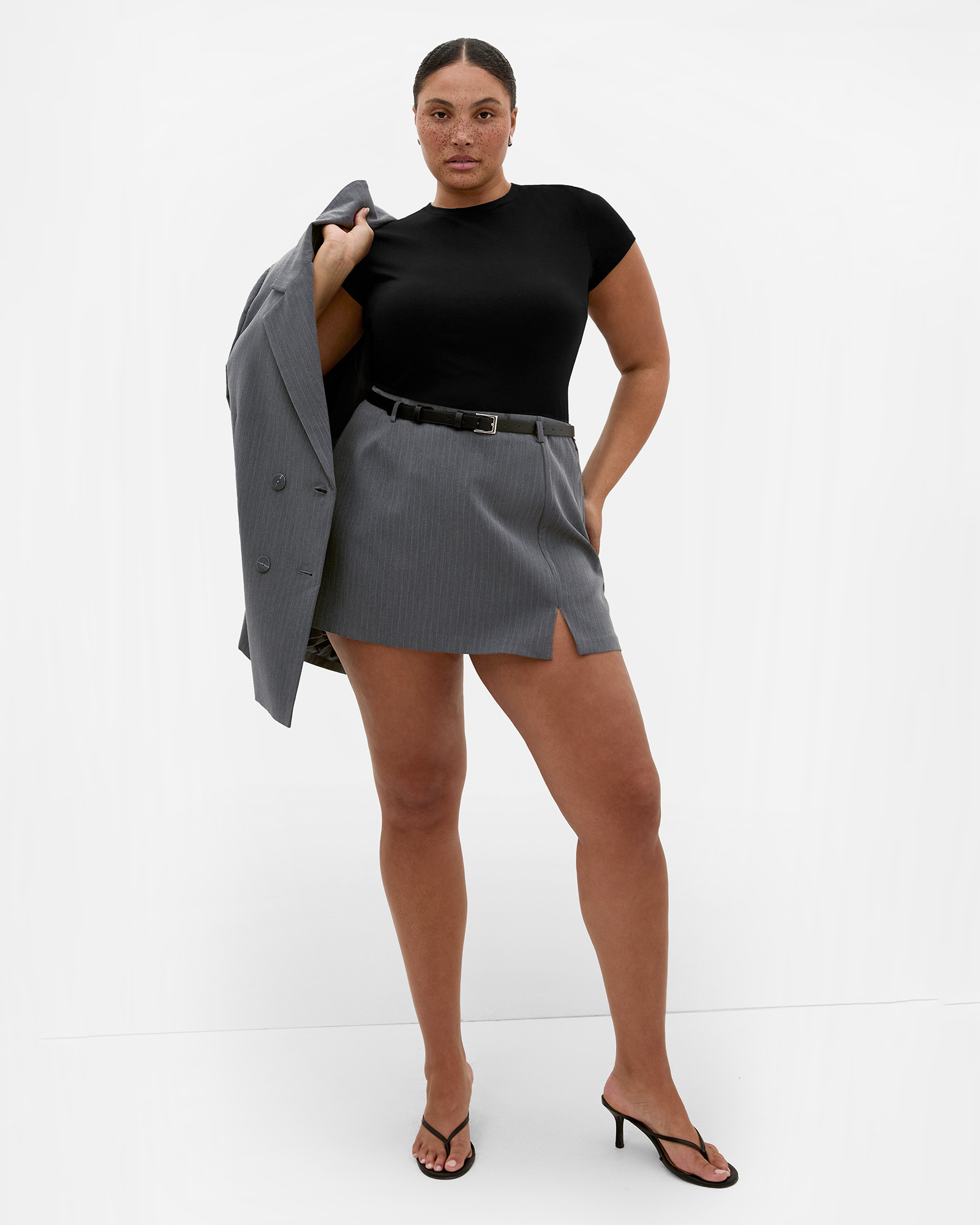 Plus size Cora Blue Stripe Skort - grey