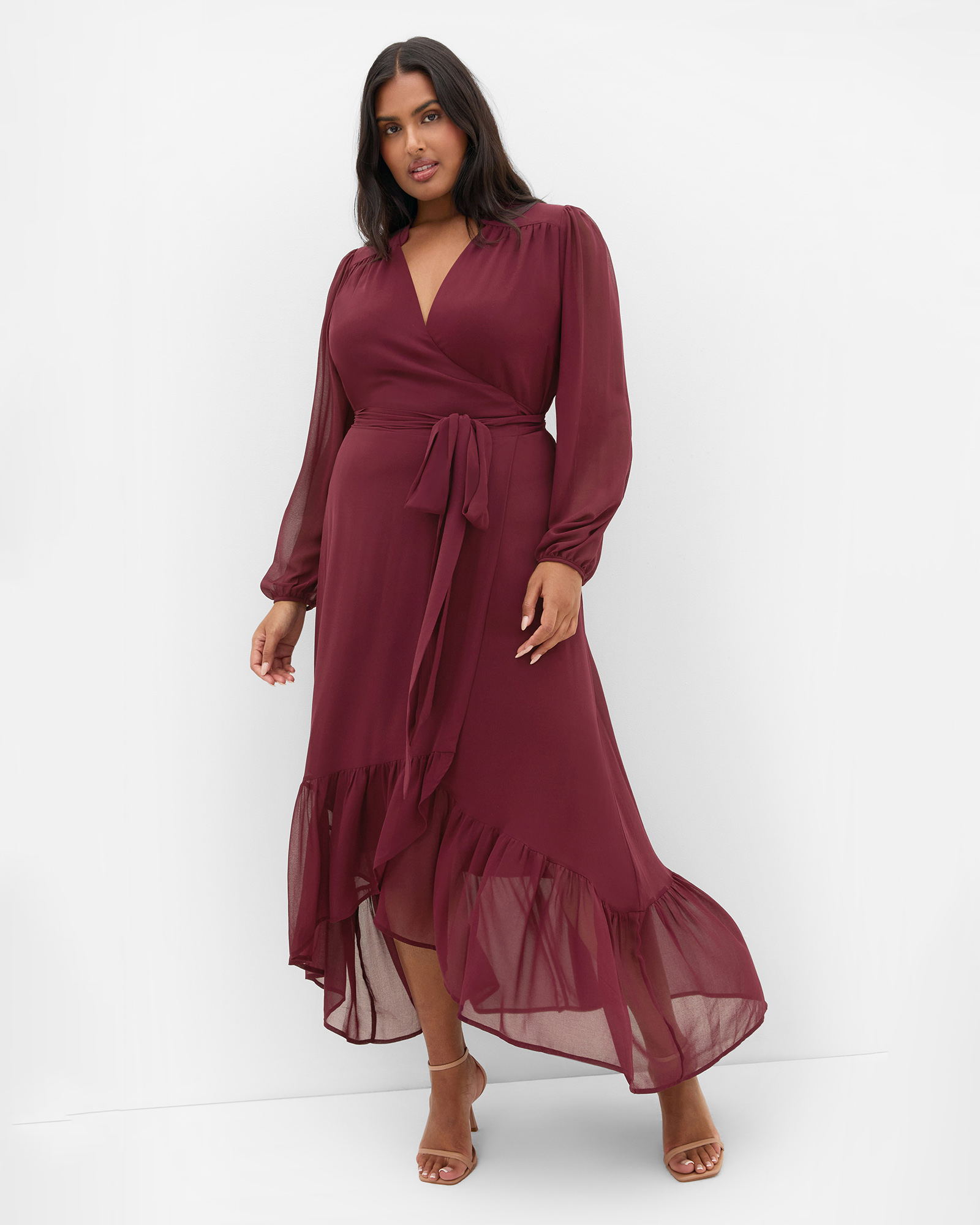 Plus size Rylie Wrap Maxi Dress - burgundy