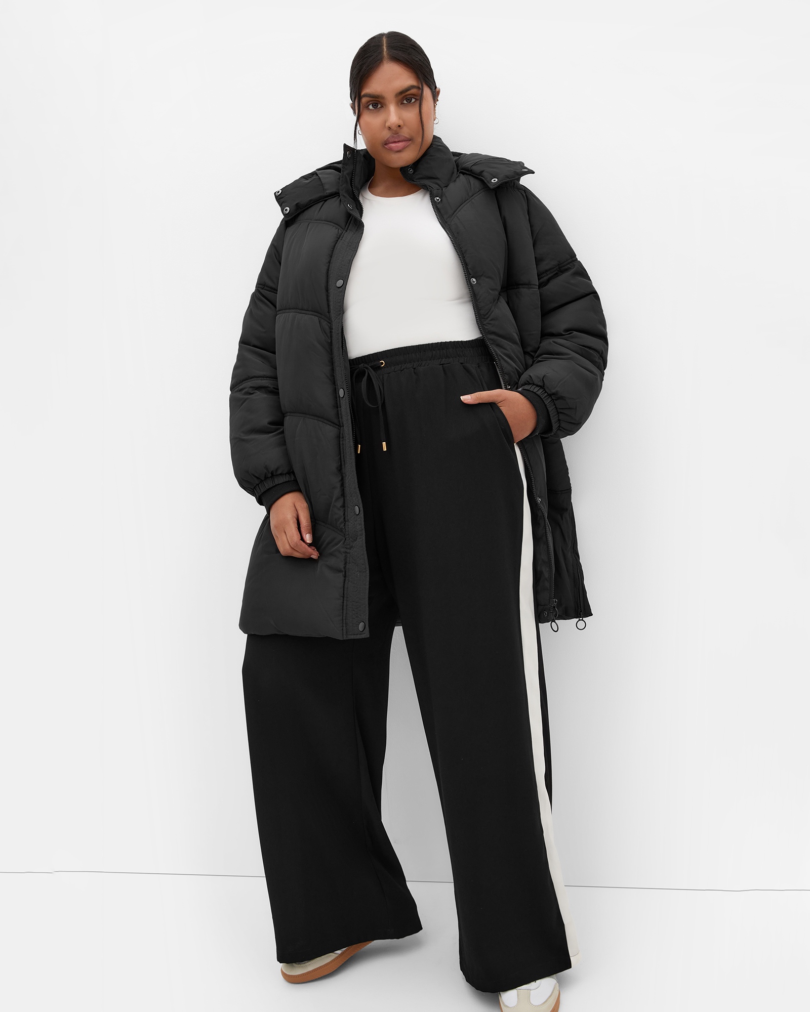 Plus size Leah Longline Puffer Jacket - black