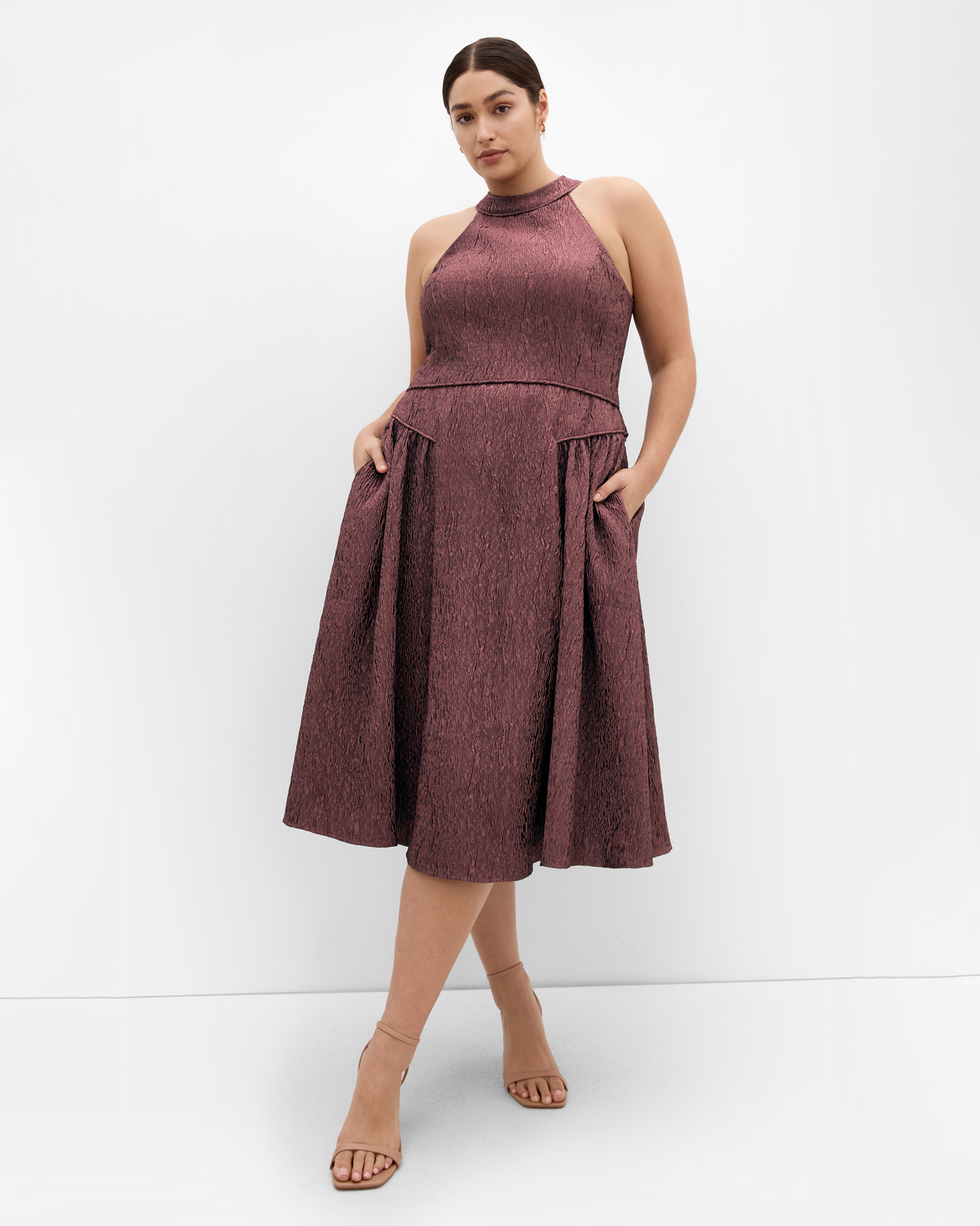 Halter Jacquard Midi Dress