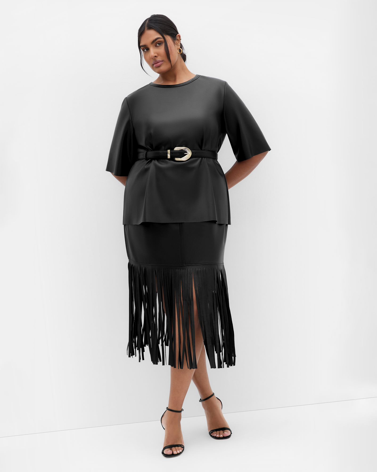 Fringe Faux Leather Skirt