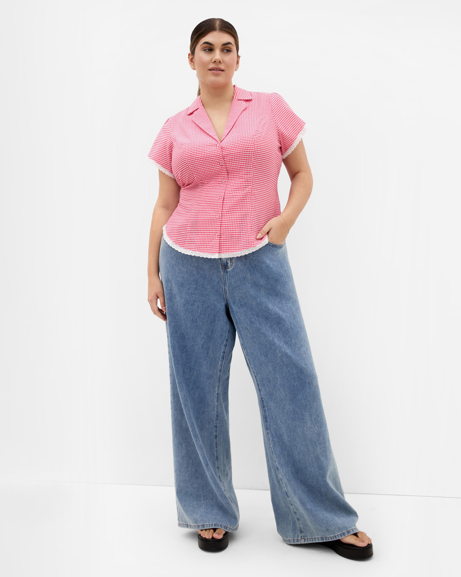 Plus Size Eleni Gingham Shirt - watermelon