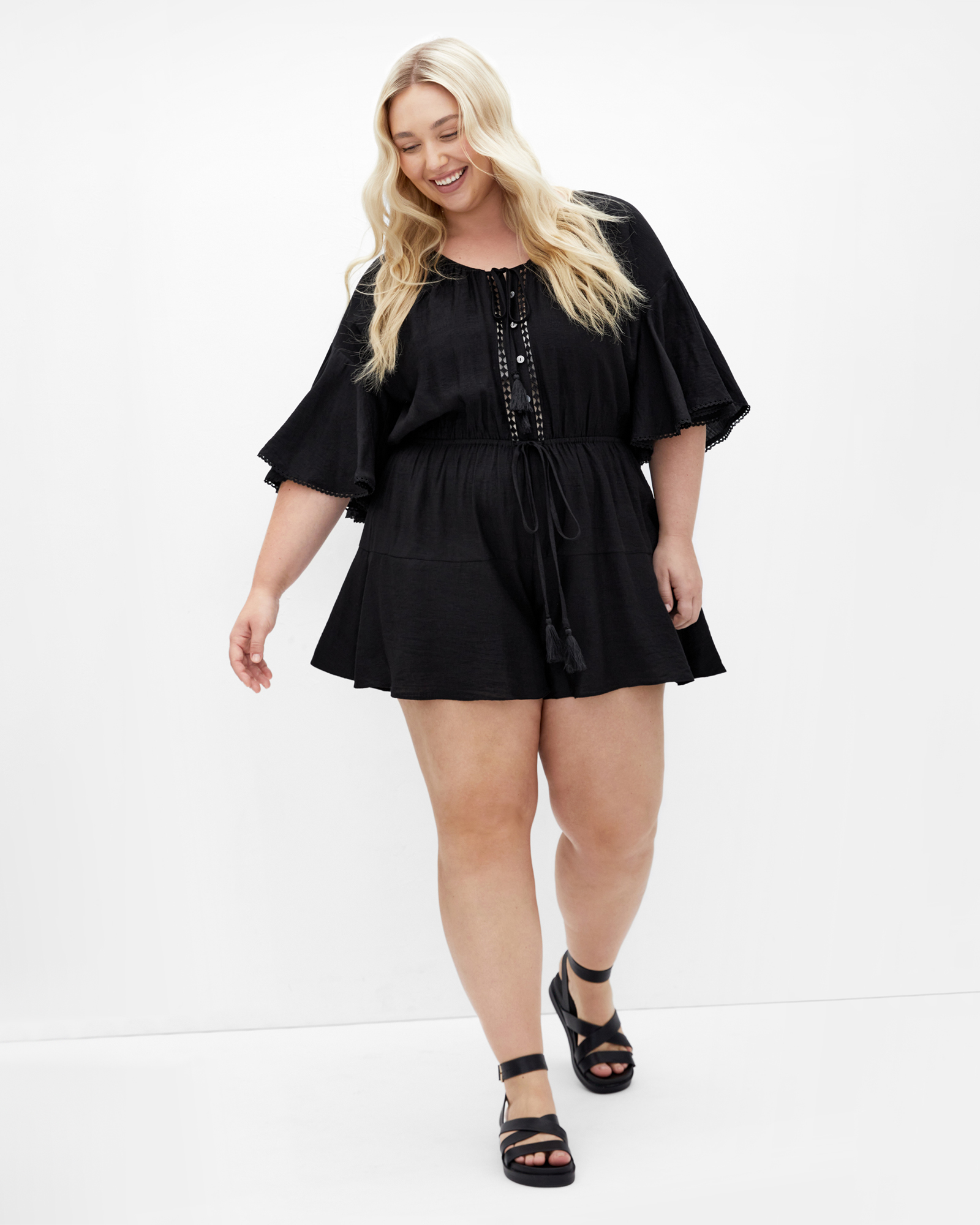 Plus Size Harlow Lace Playsuit - black