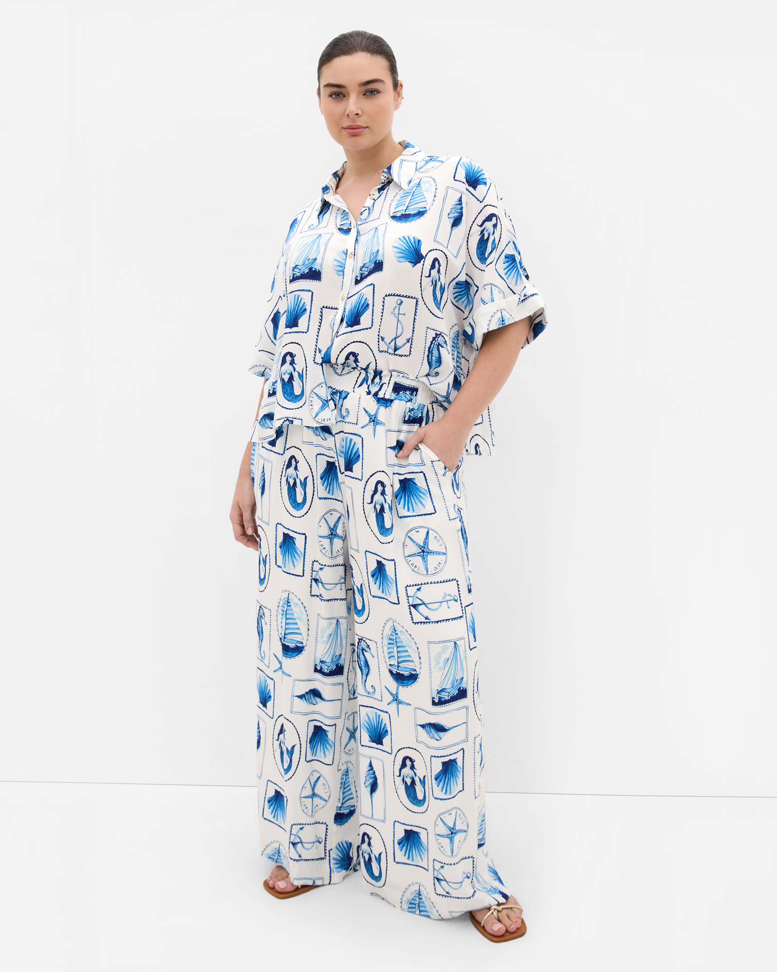 Plus Size Liana Amalfi Print Pant - white