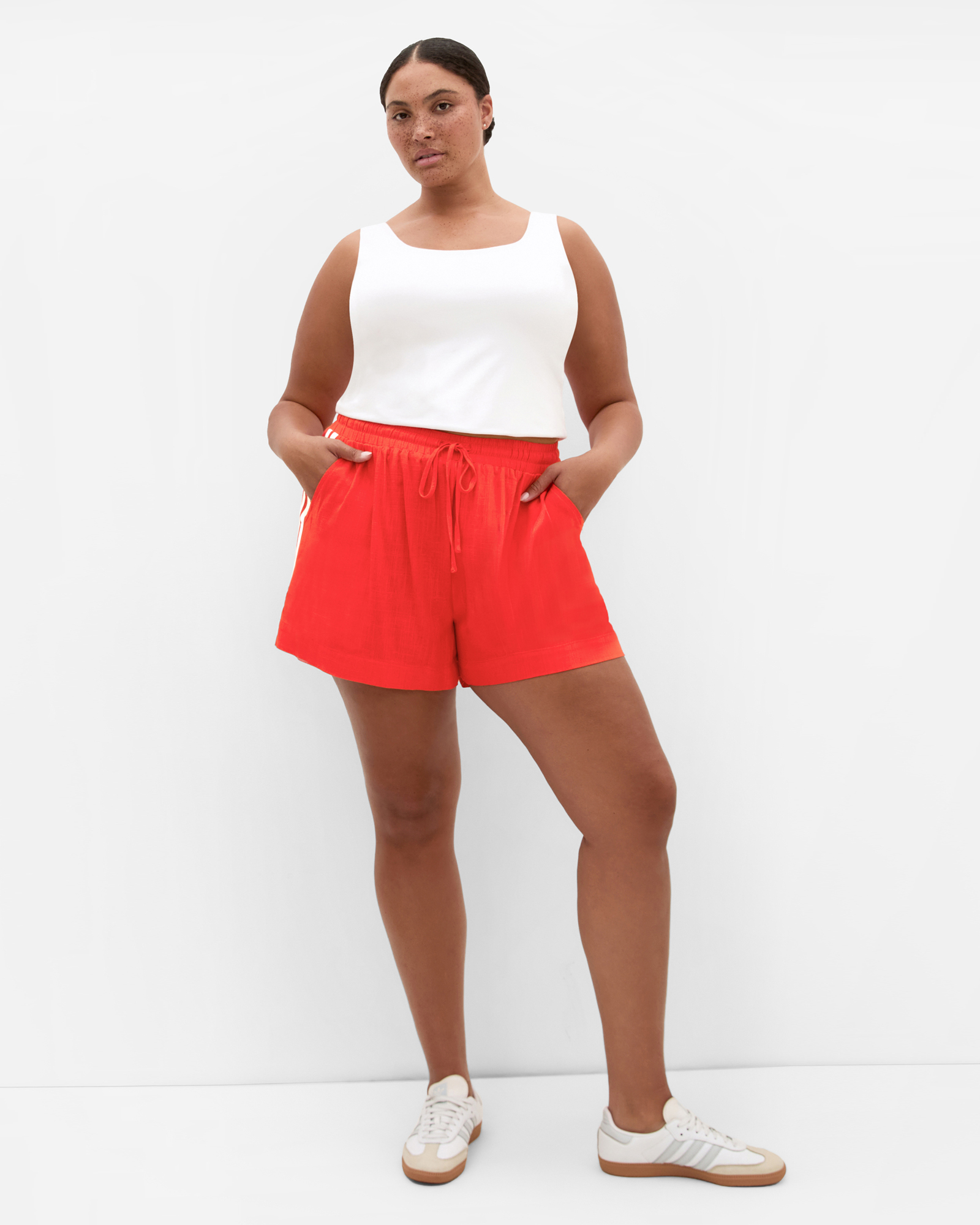 Plus sizeSide Tape Linen Blend Short - red