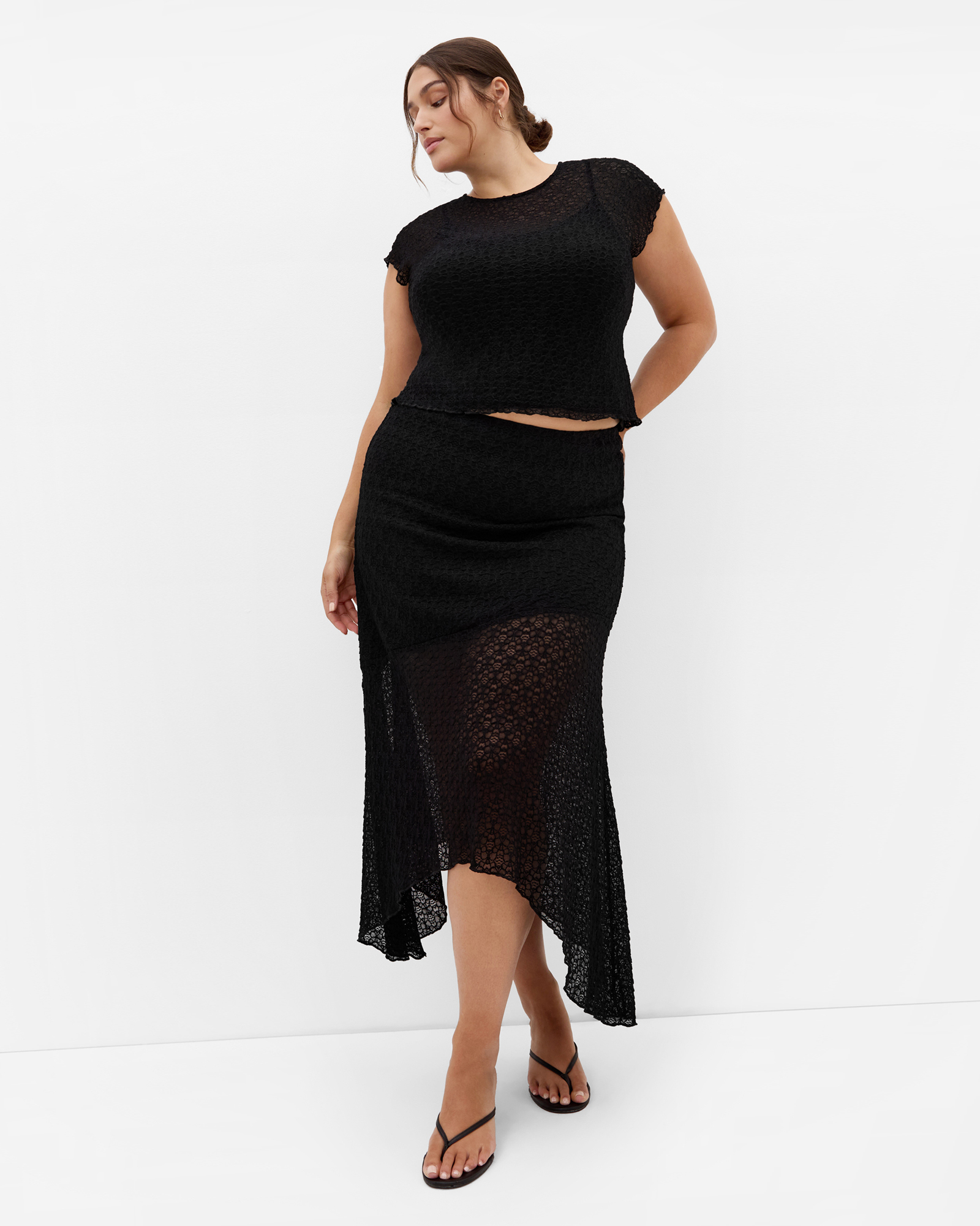 Plus sizeBrie Lace Knit Top - black