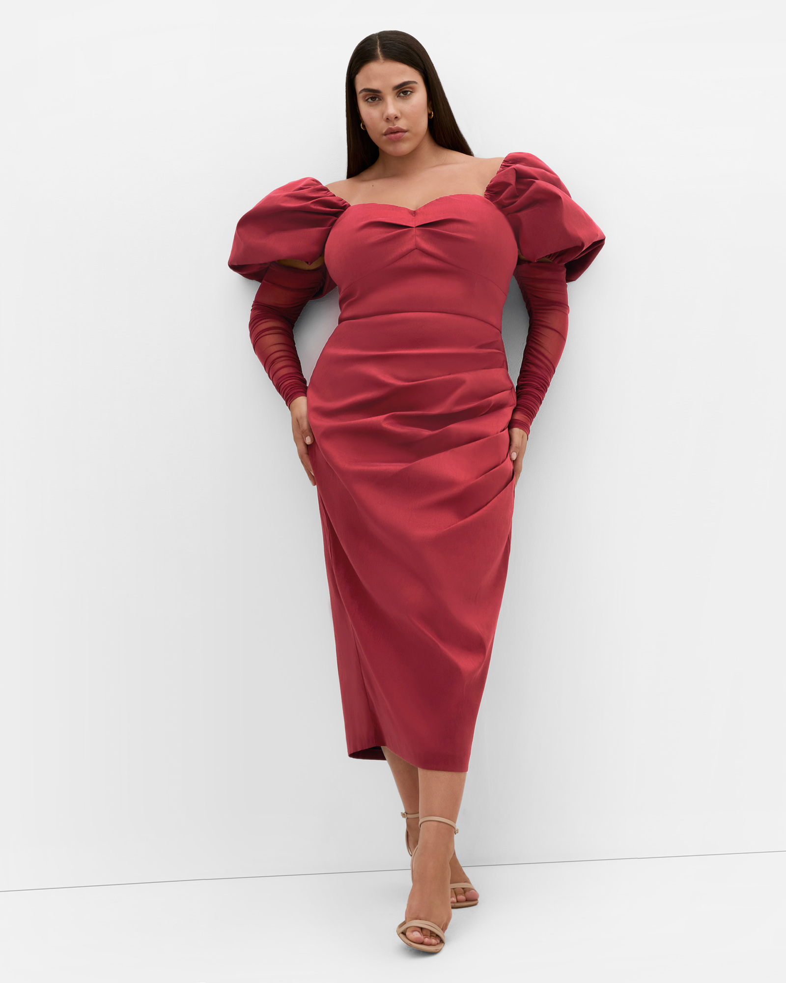 Plus size Valentine Off Shoulder Dress - crimson