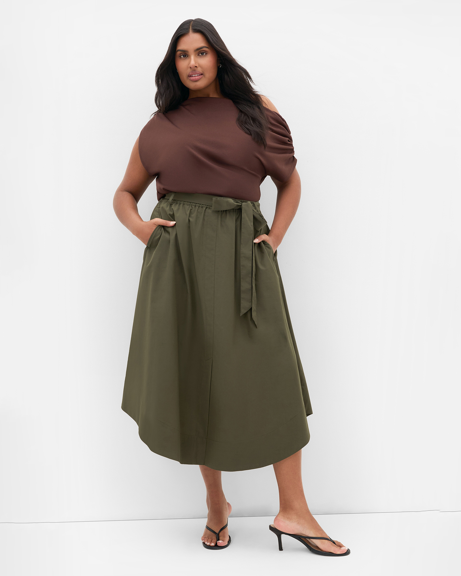 Plus size Ally Midi Skirt - khaki