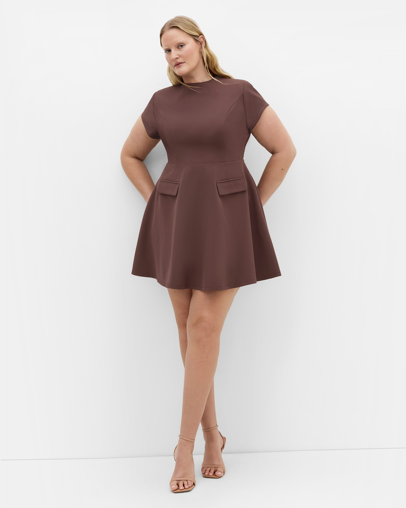 Plus size Dynamic Cap Sleeve Skater Dress - chocolate