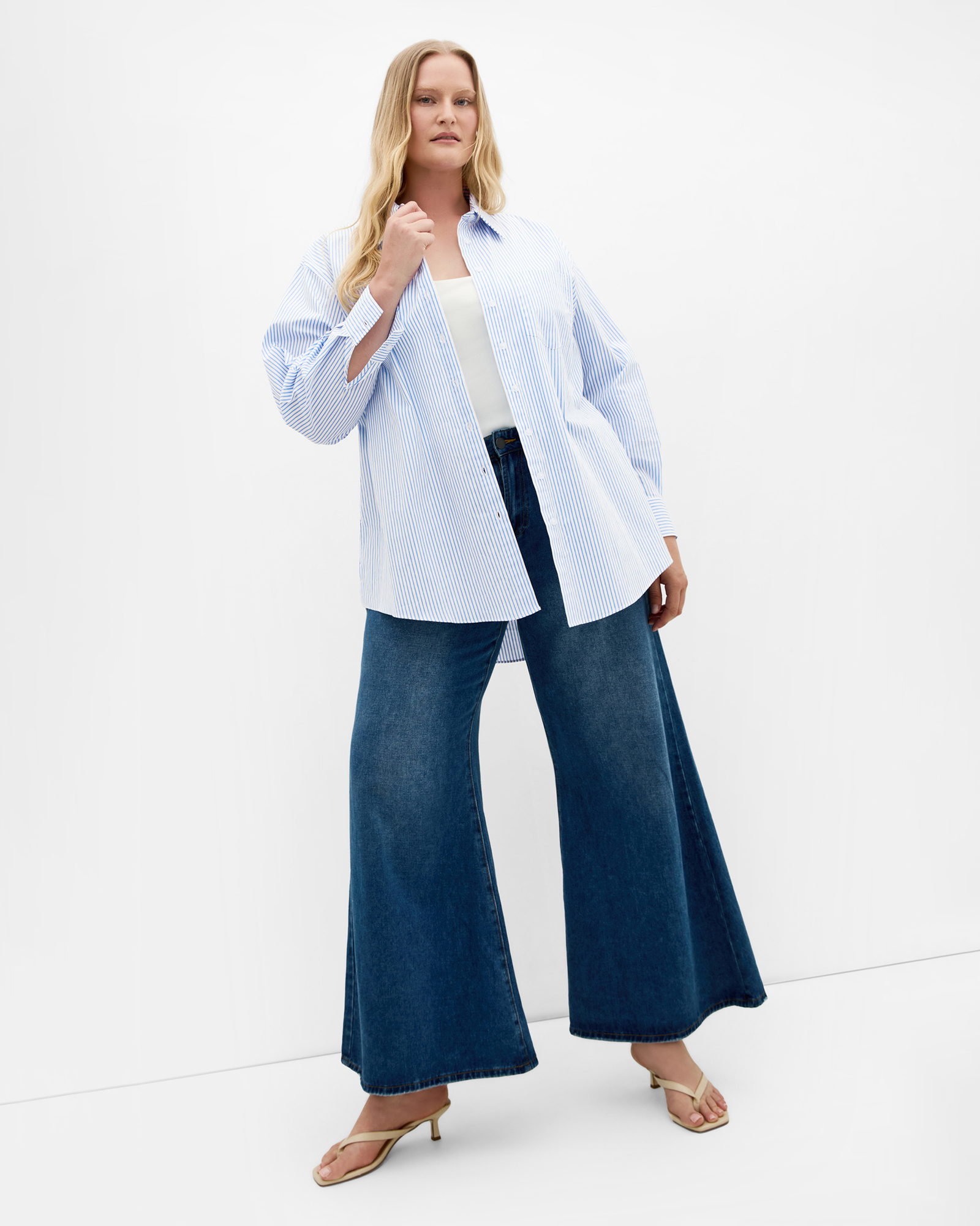 Plus size Paige Stripe Cotton Shirt - blue