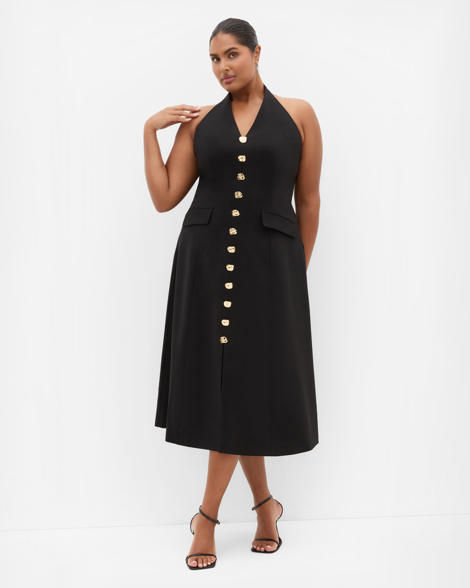 Plus size Tori Halter Midi Dress - black