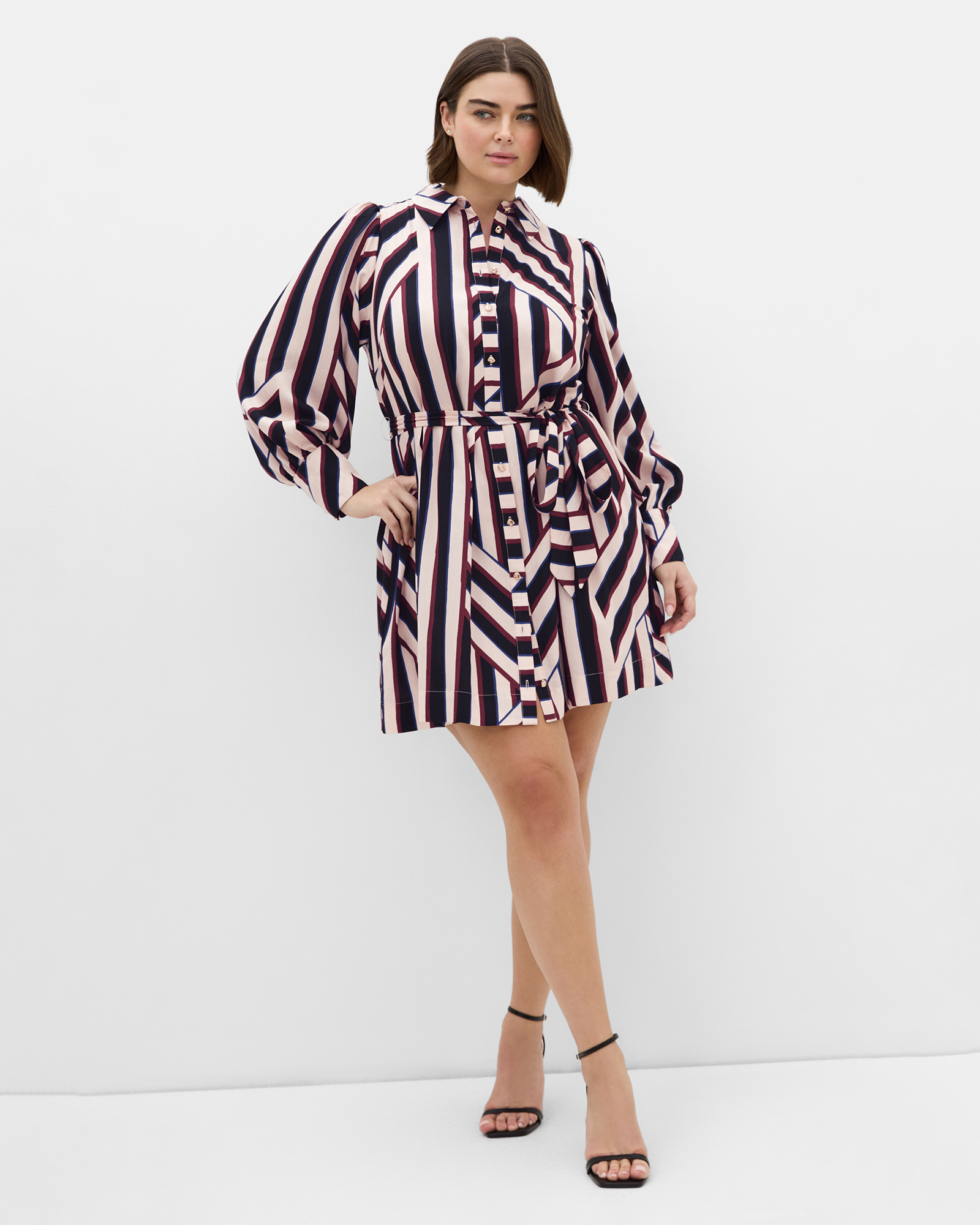 Plus size Timeless Stripe Mini Dress - bone