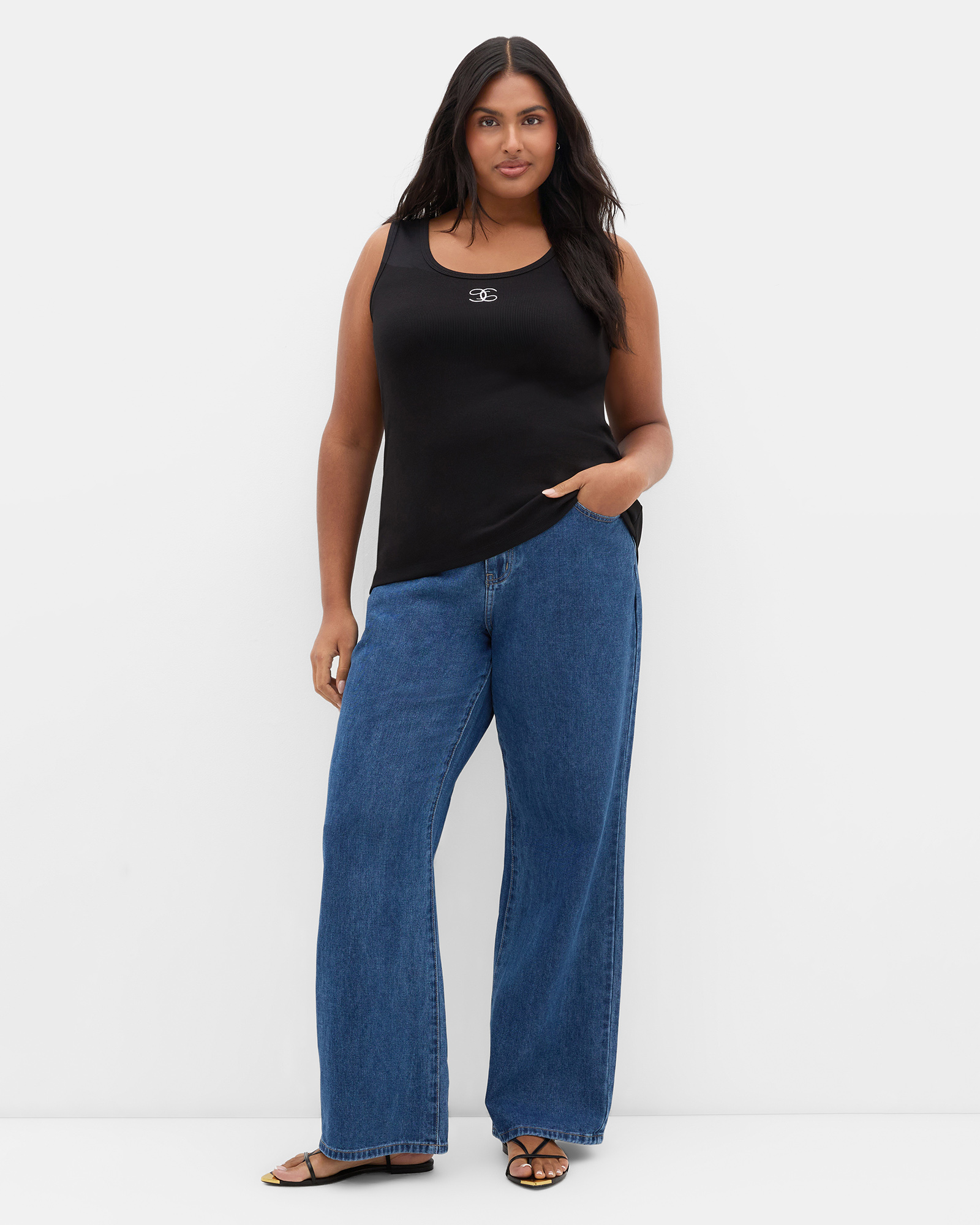 Plus size Tara Motif Rib Tank - black