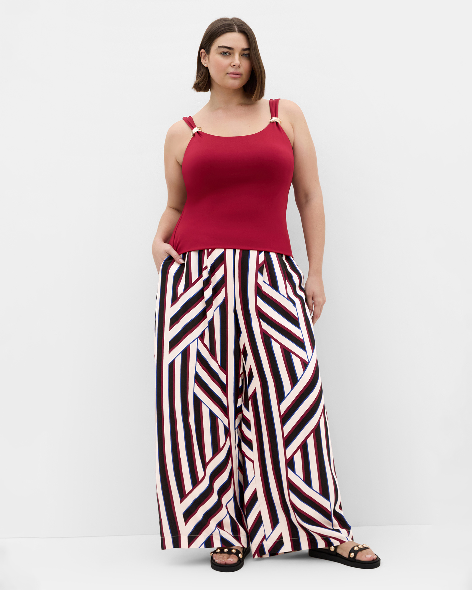 Plus size Haylee Timeless Stripe Wide Leg Pant - bone