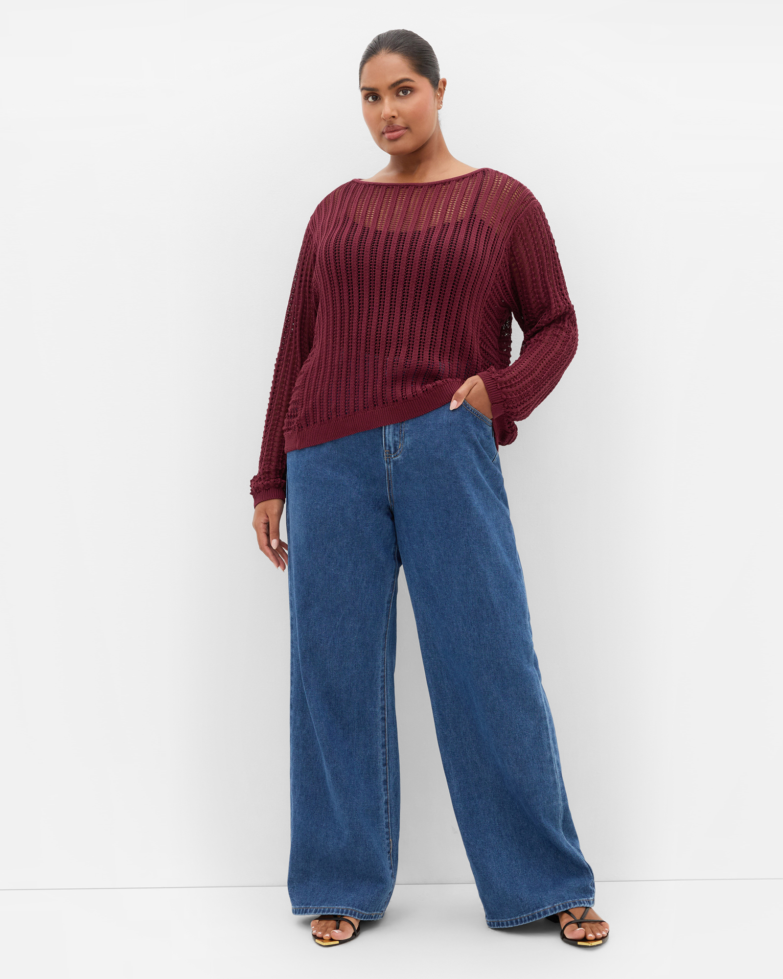 Plus size Crochet Slouch Top - berry