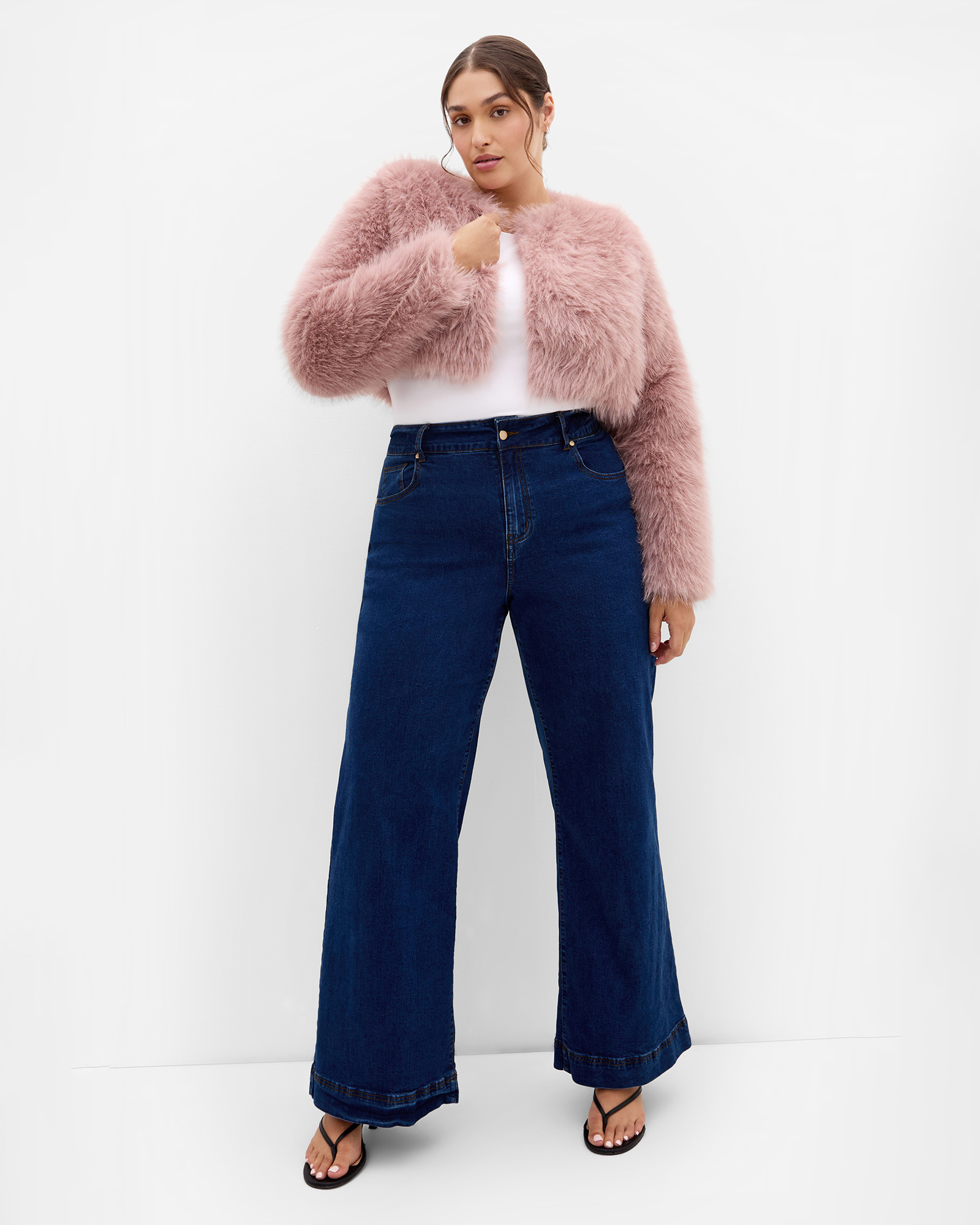 Plus size Angelica Faux Fur Crop Jacket - deep blush