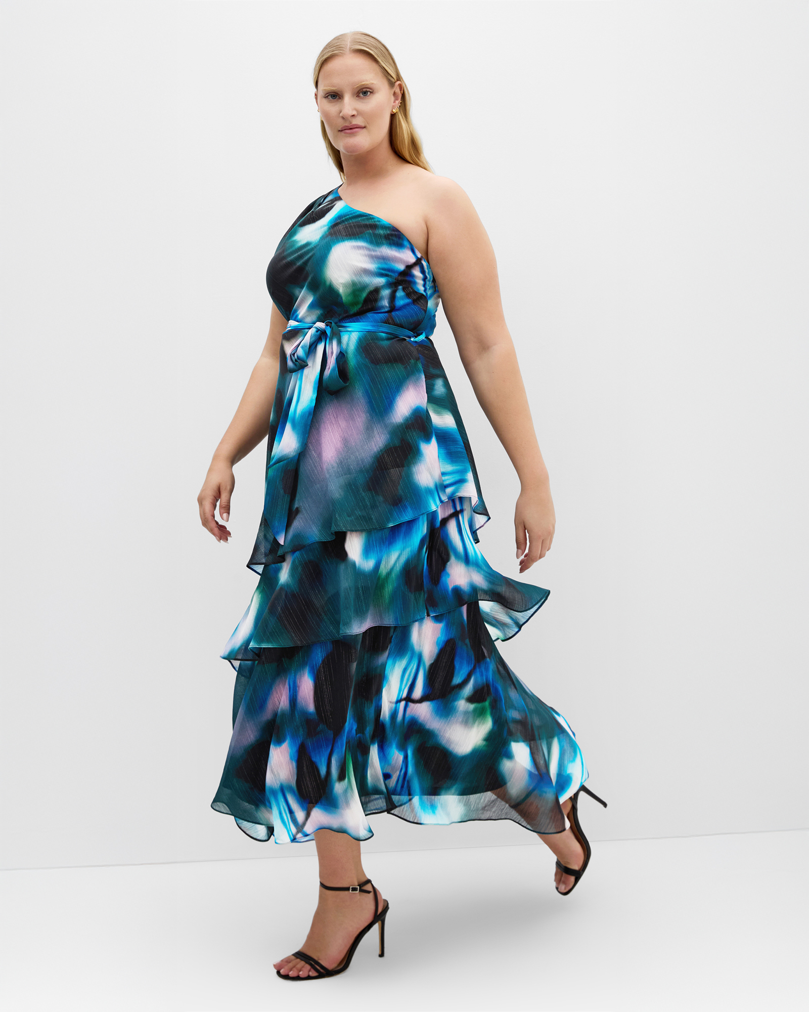 Plus size Rendezvous One Shoulder Maxi Dress - deep ocean
