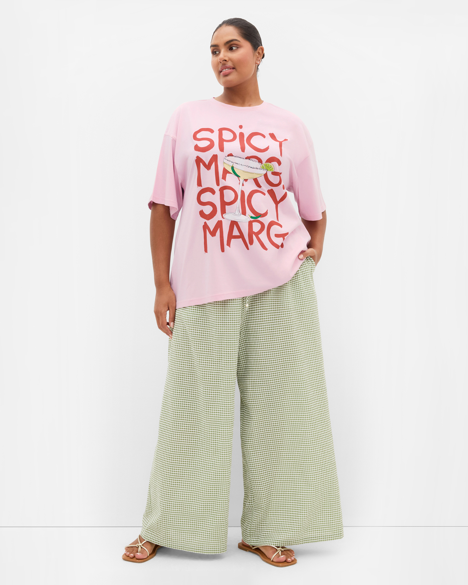 Plus size Oversized Margarita Print Tee - pink