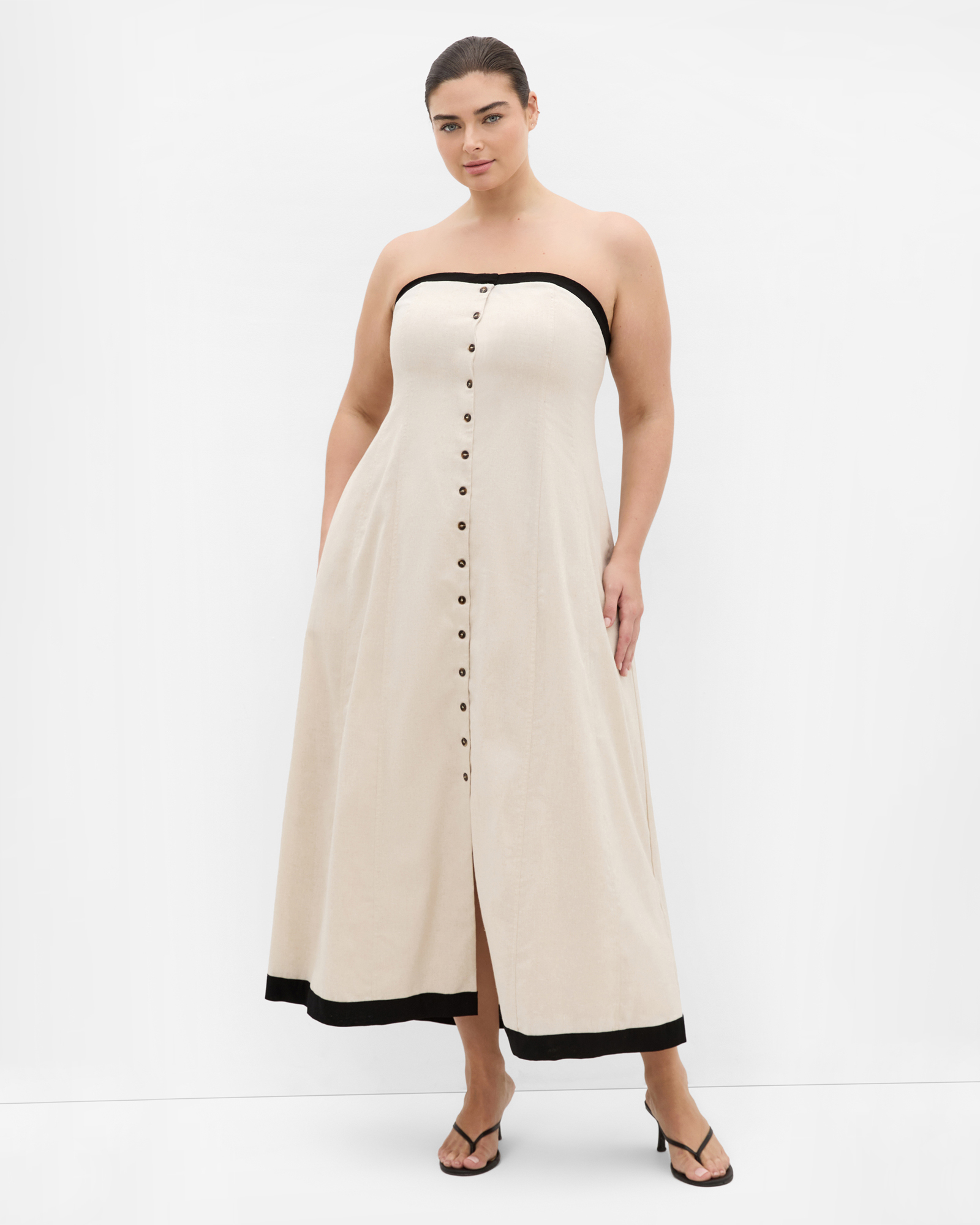 Plus size Contrast Strapless Maxi Dress - natural
