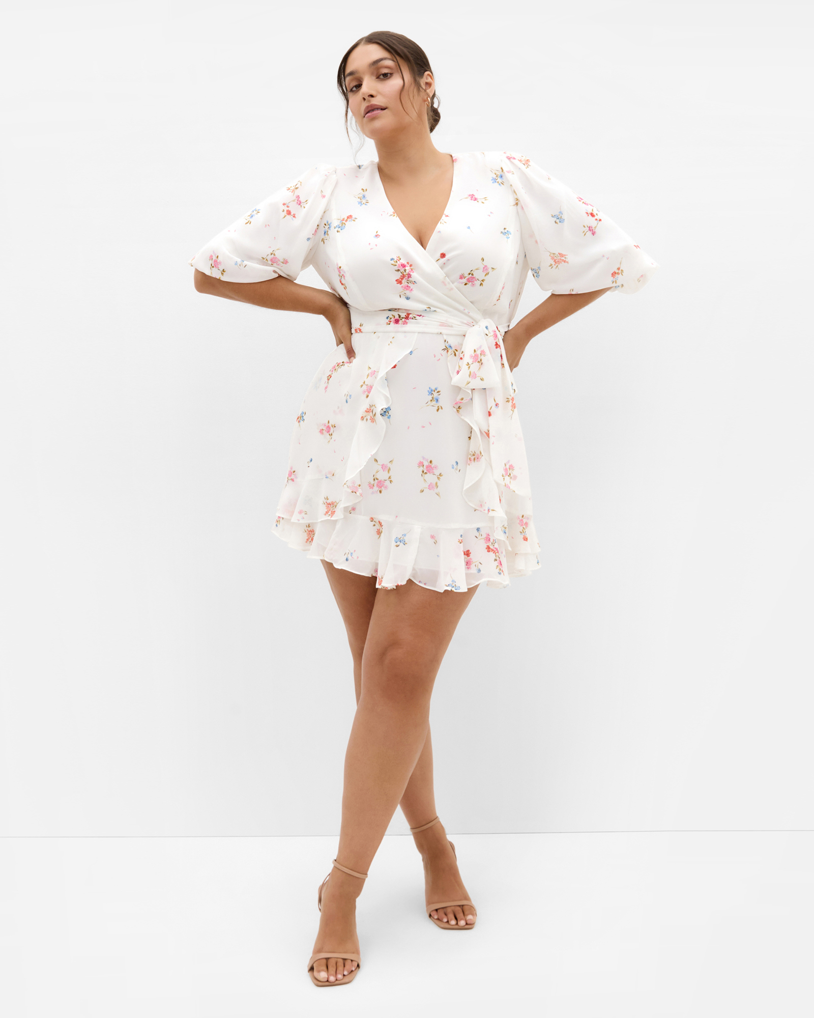 Plus size Kandice Petal Print Mini Dress - ivory