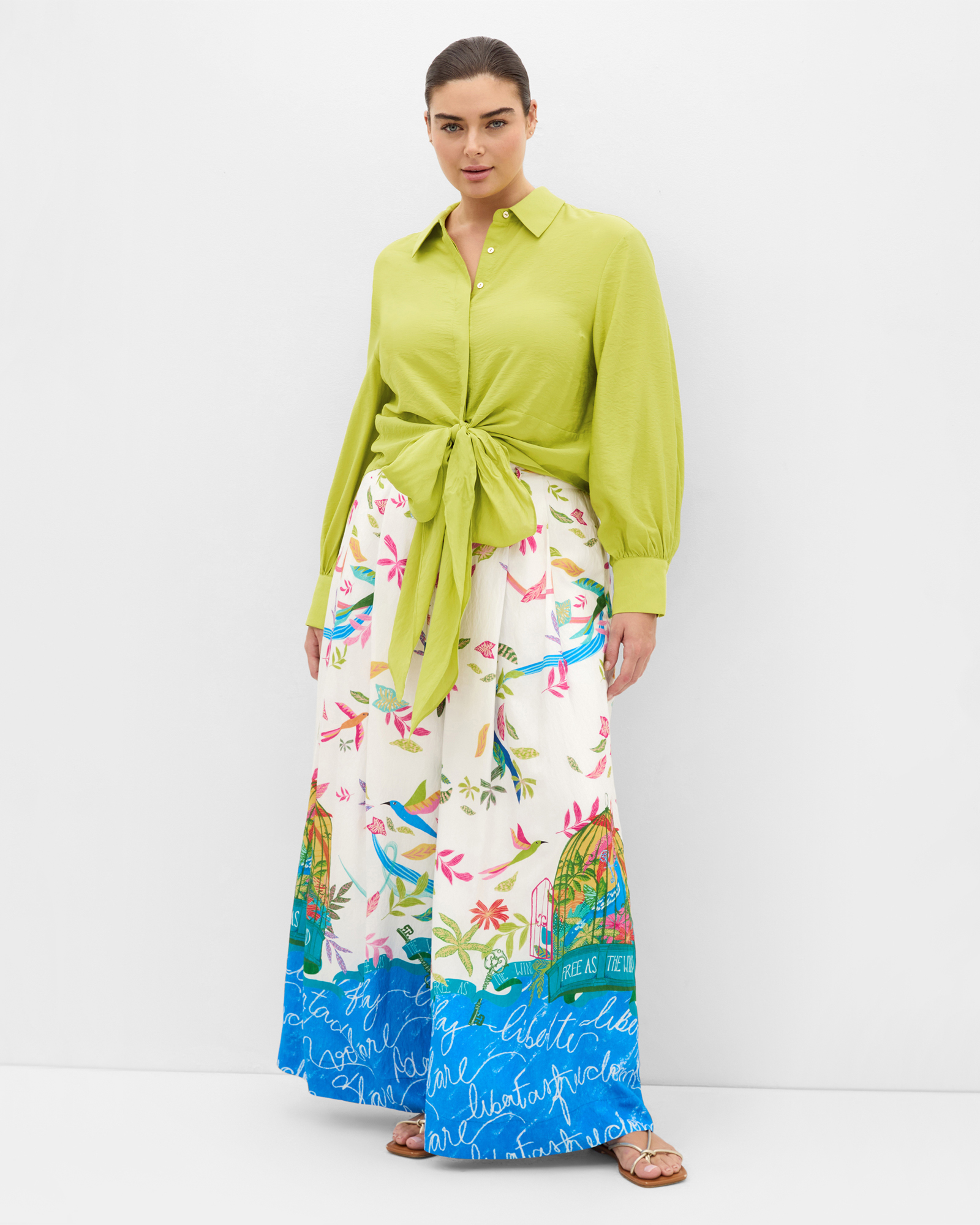 Plus size Free Spirit Print Wide Leg Pant - ivory