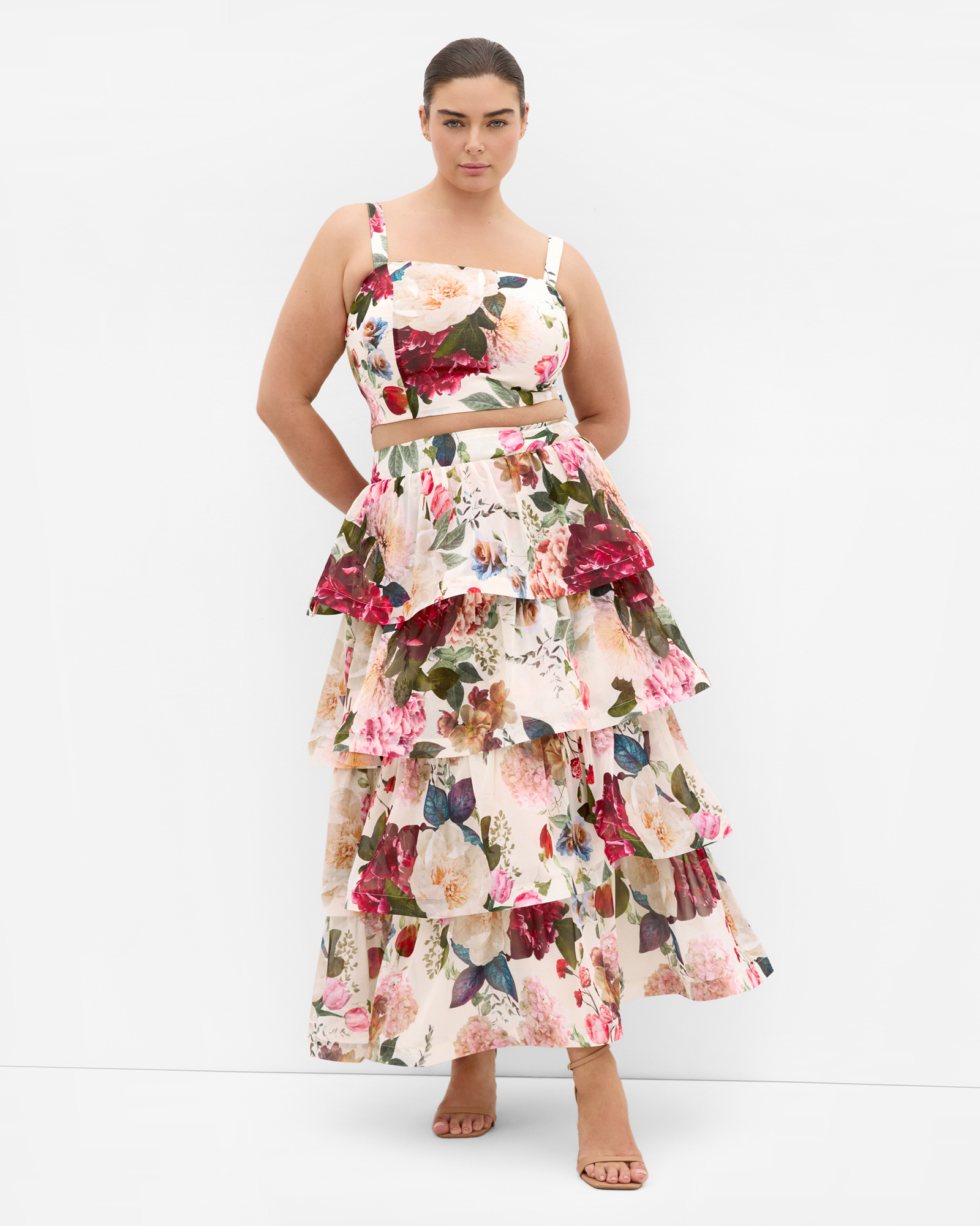 Plus size Bianka Botanical Print Crop Top - creme