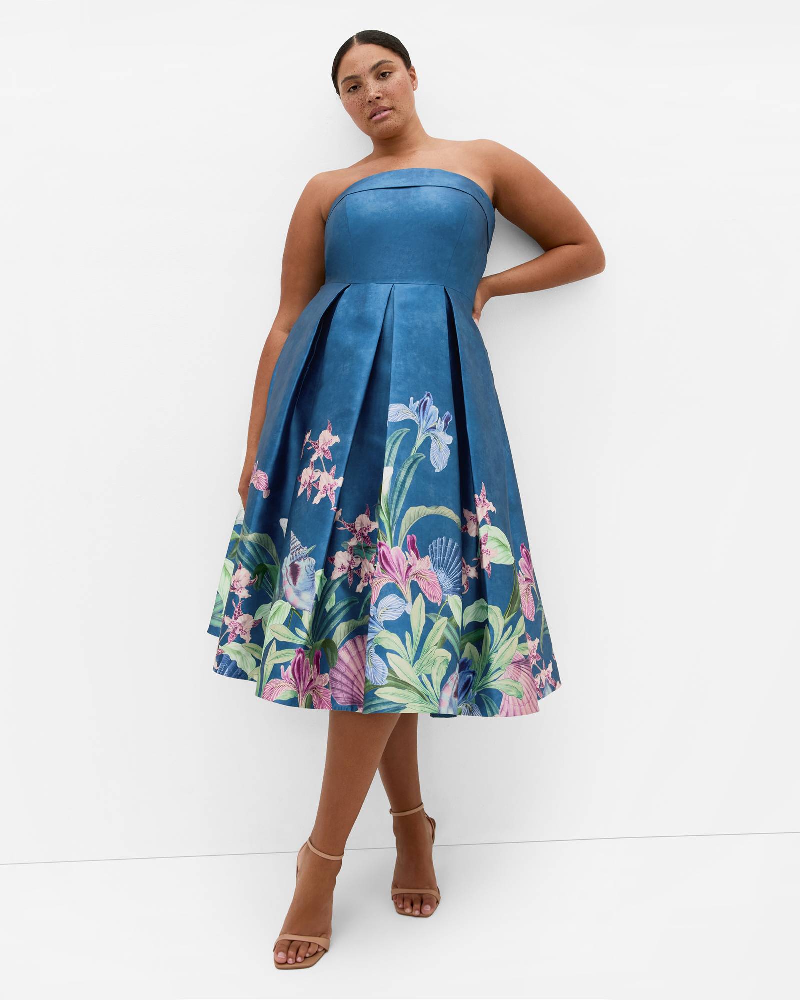 Plus size Tiffany Bloom Strapless Midi Dress - jade