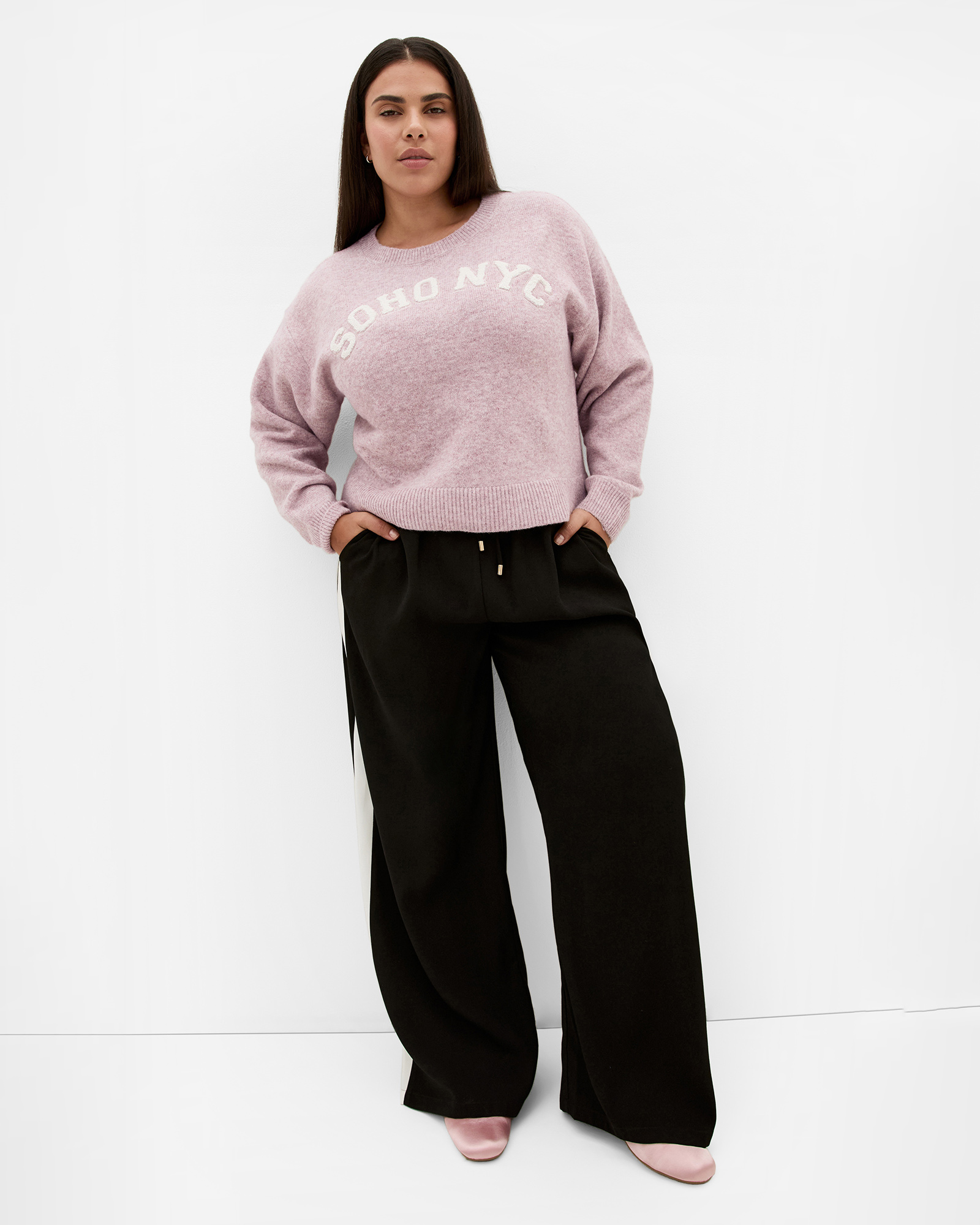 Plus size Soho Crew Knit Jumper - pink marle