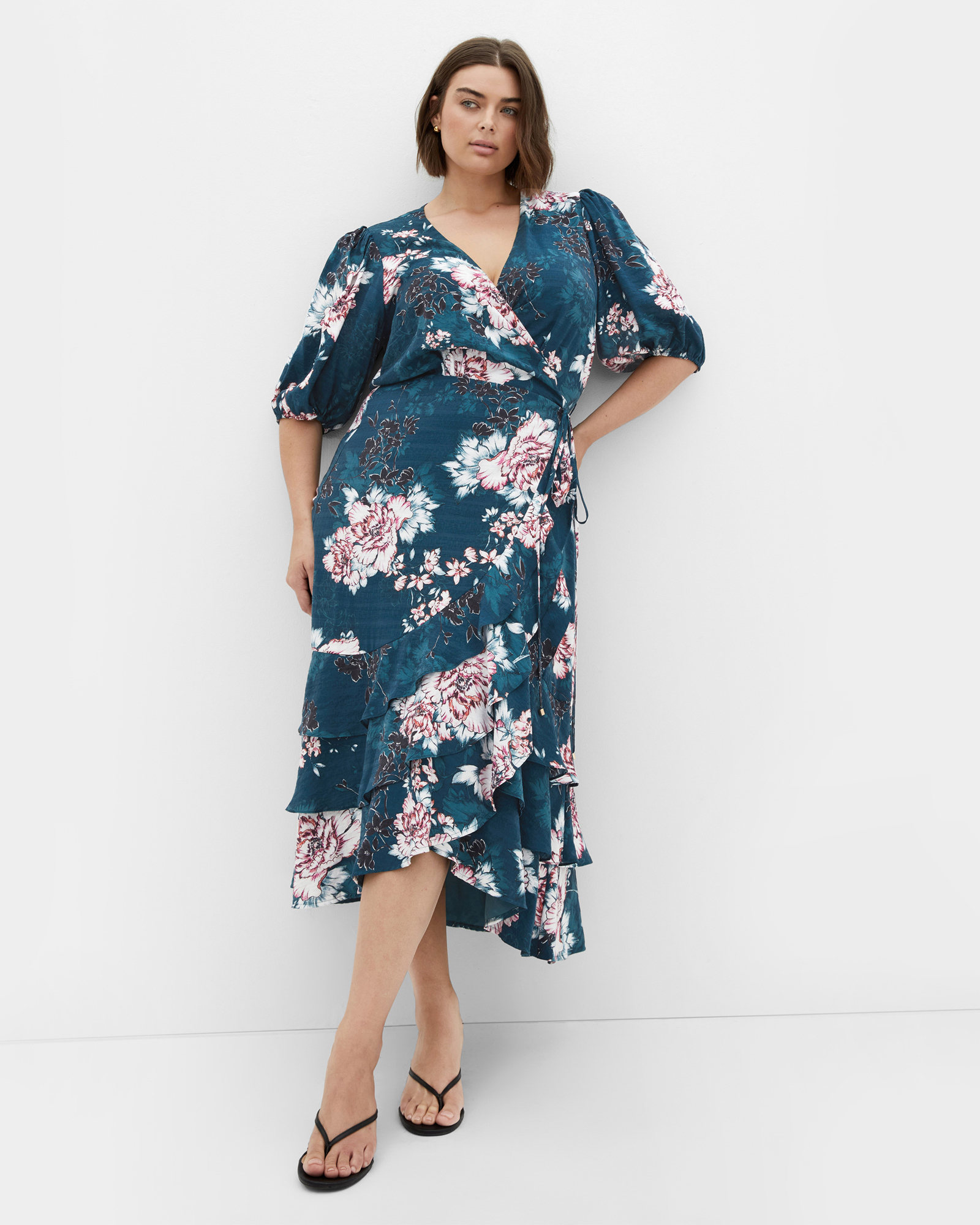 Plus size Bri Floral Wrap Dress - jade