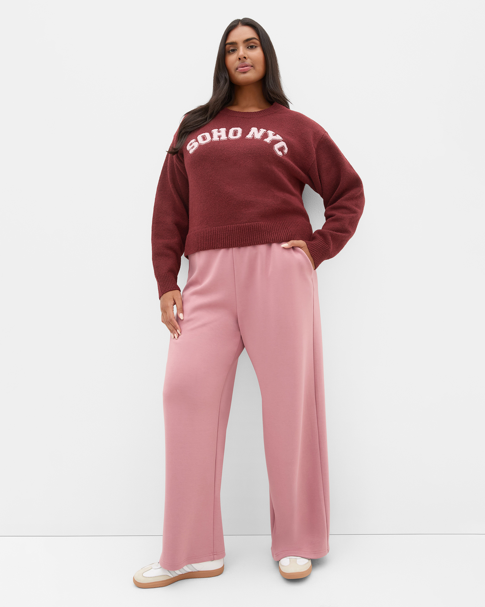 Plus size Soho Crew Knit Jumper - burgundy