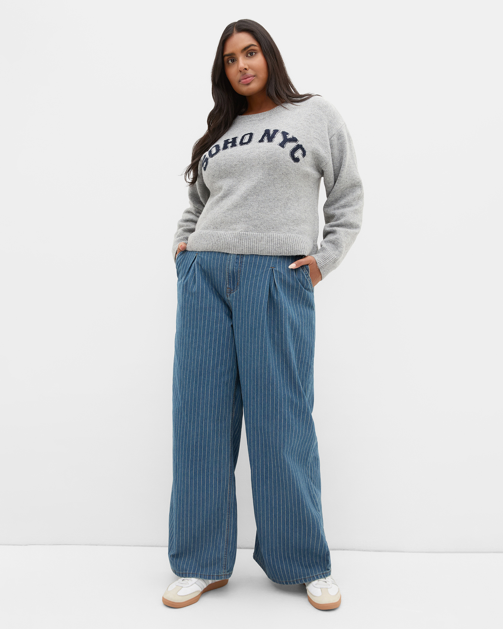 Plus size Soho Crew Knit Jumper - grey marle