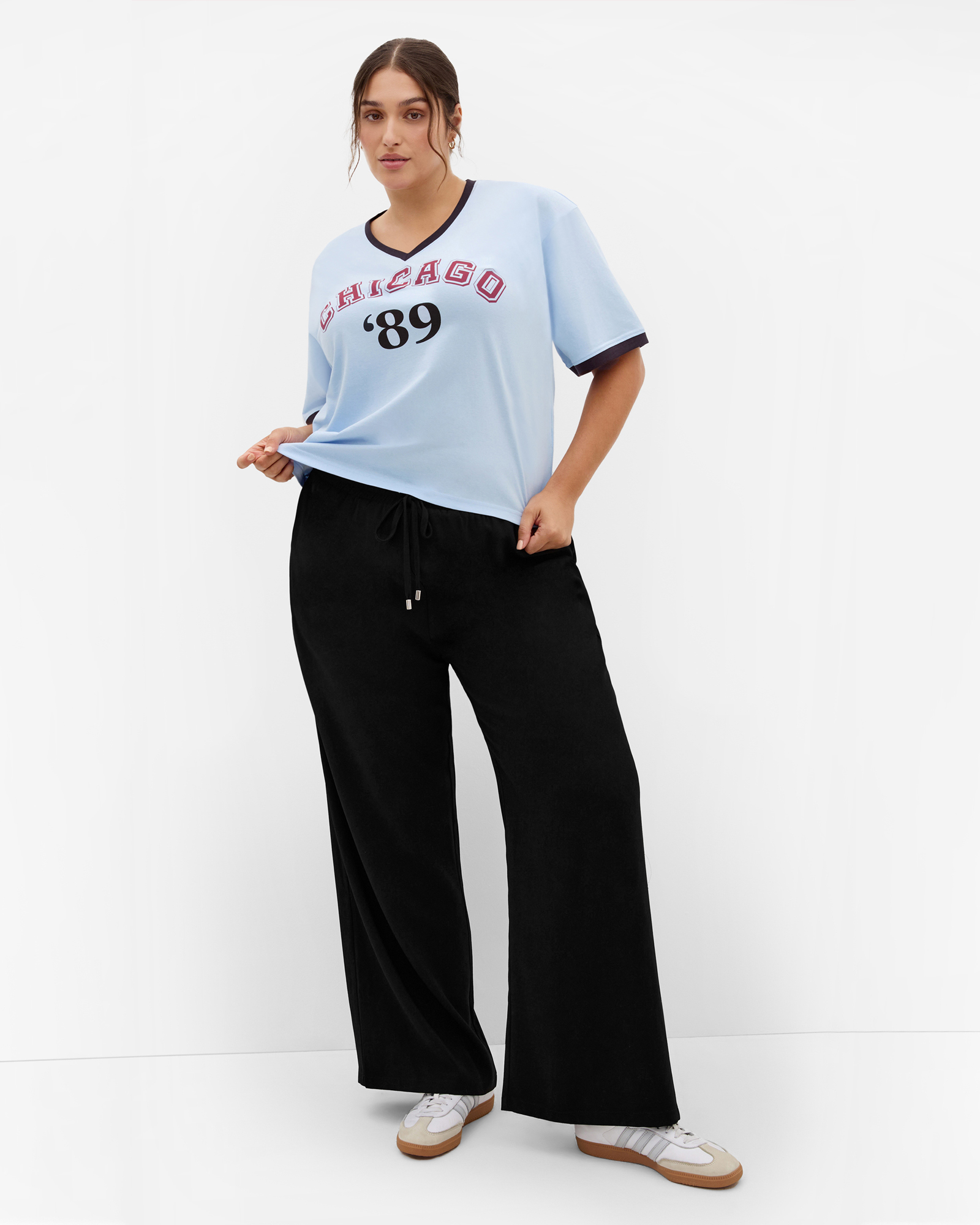 Plus size Oversized V Neck Tee - light blue