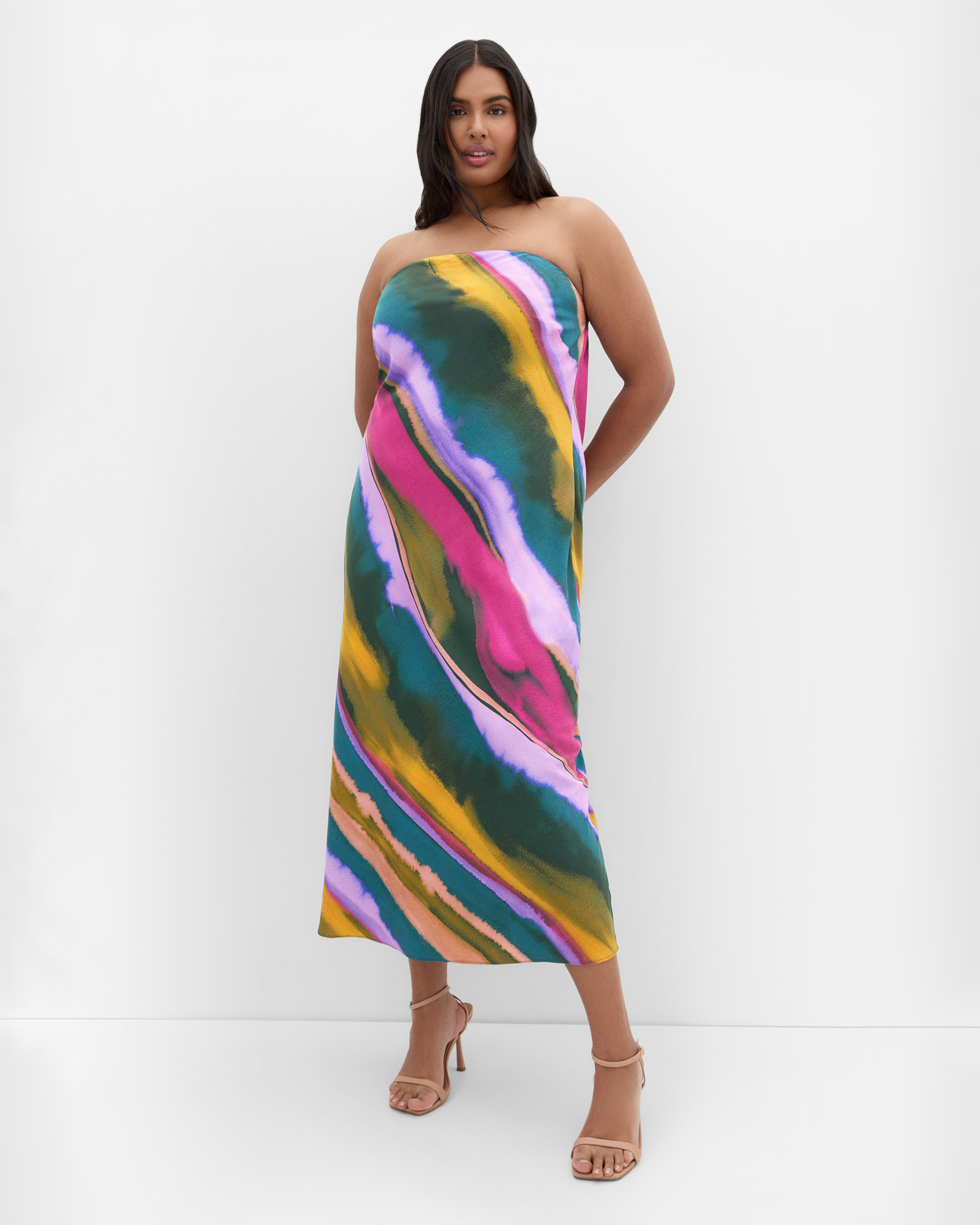 Plus size Ines Print Strapless Dress - multi