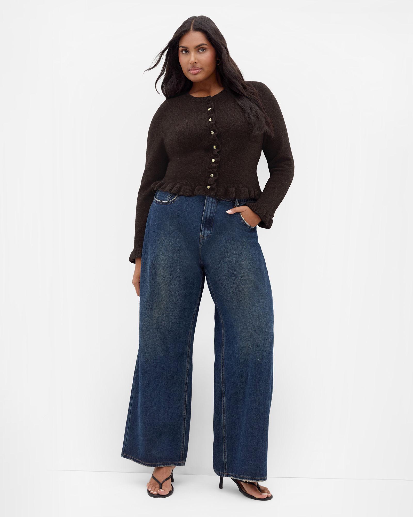 Plus size Florence Frill Cardigan - chocolate