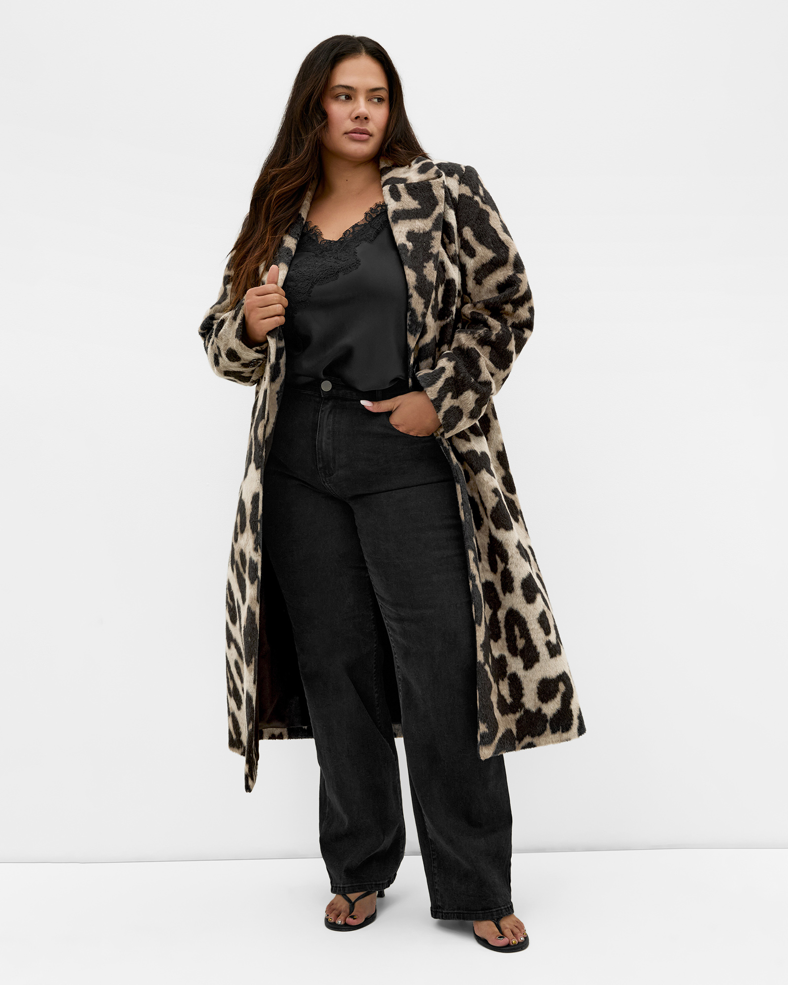 Plus size Charlotte Leopard Print Melton Coat - almond