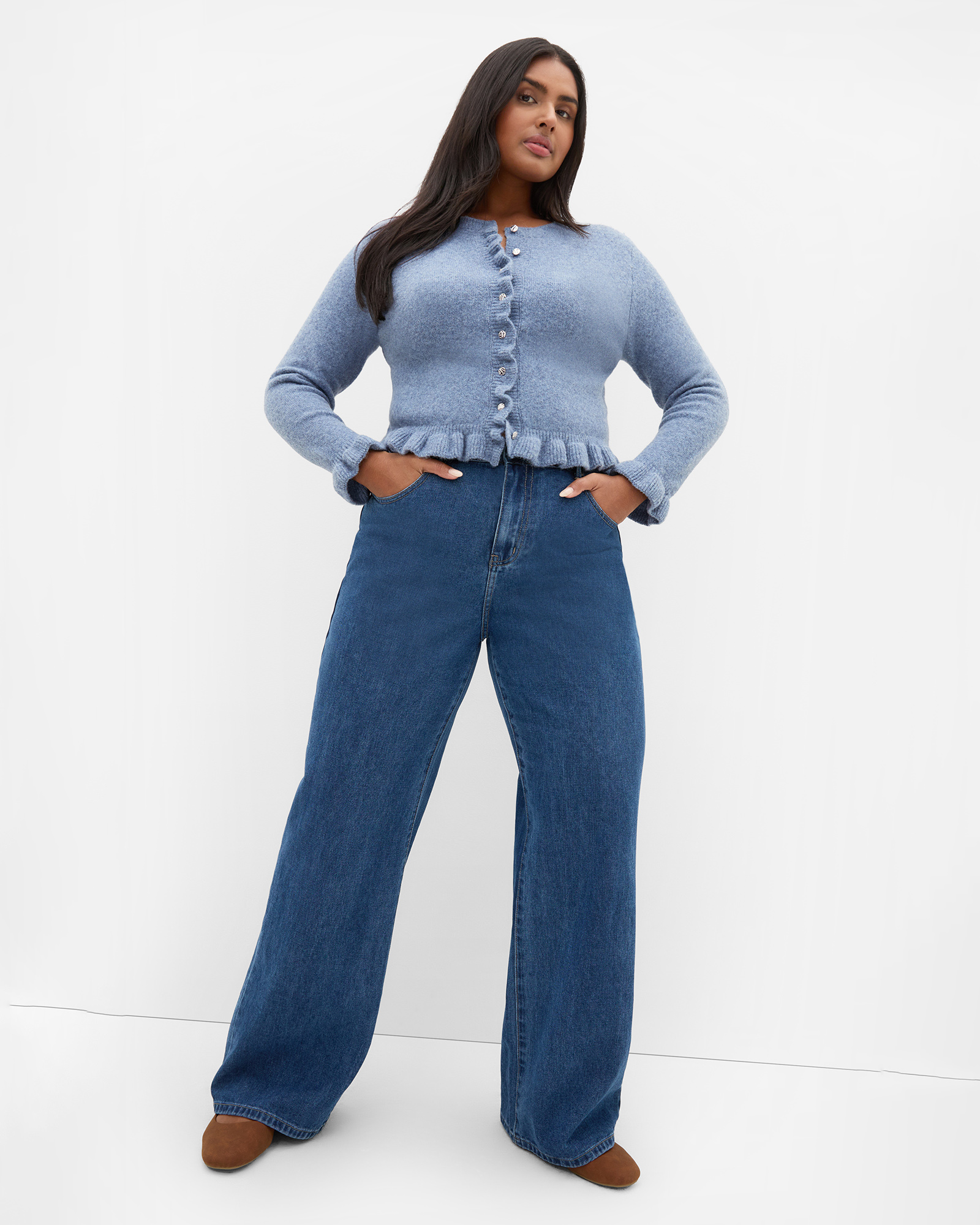 Plus size Florence Frill Cardigan - blue marle