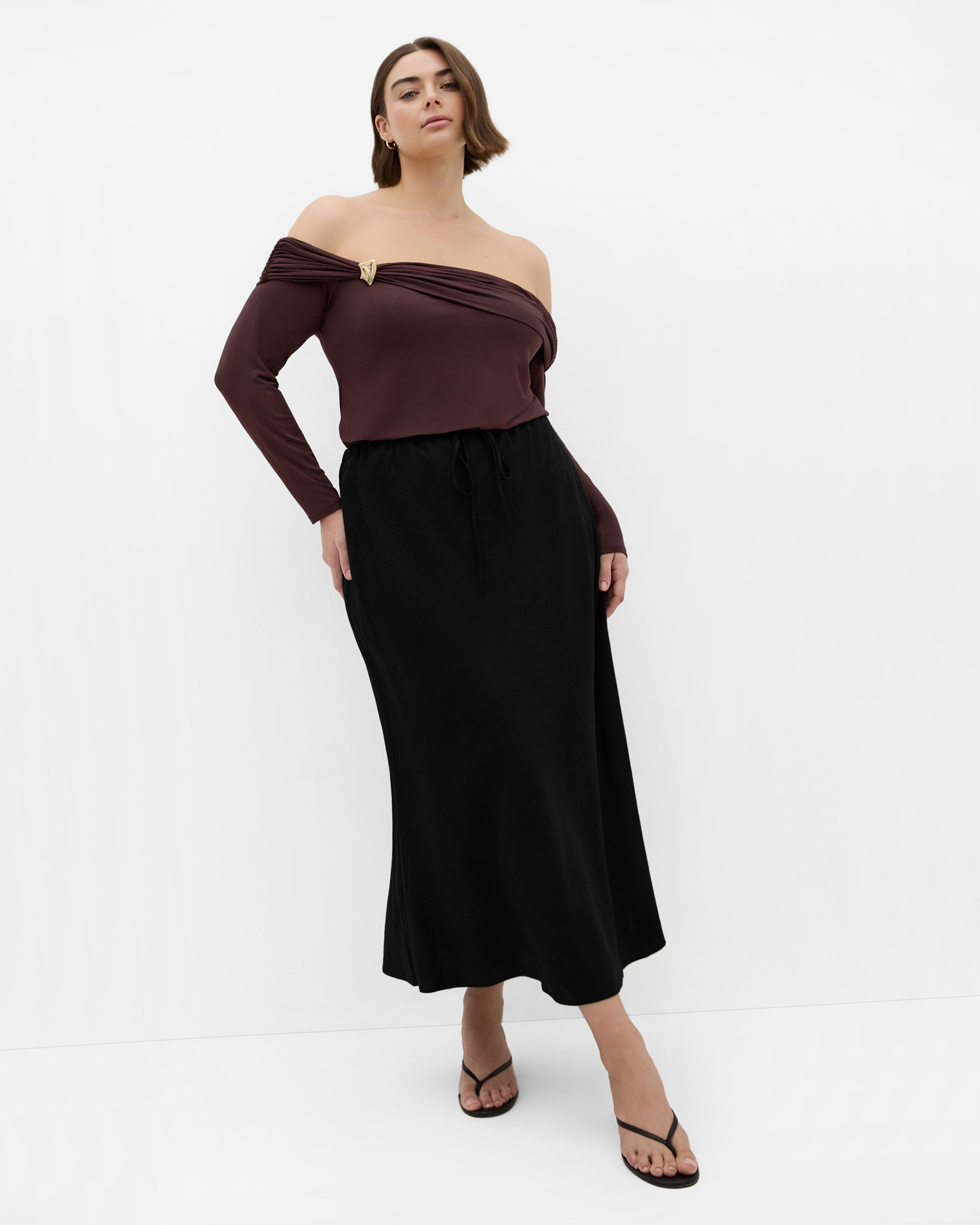 Plus size Buckle Detail Top - chocolate