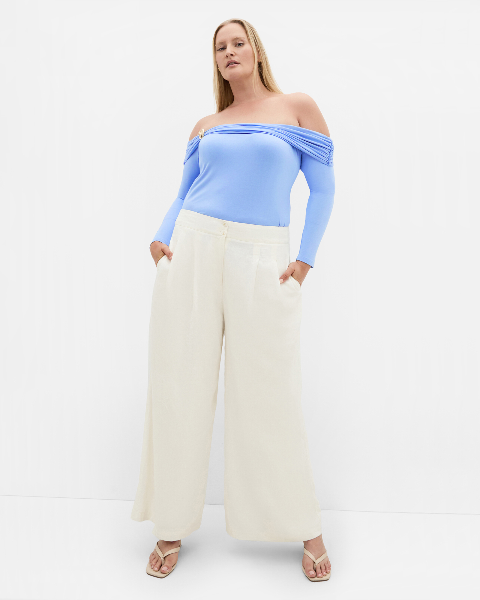 Plus size Buckle Detail Top - sky blue