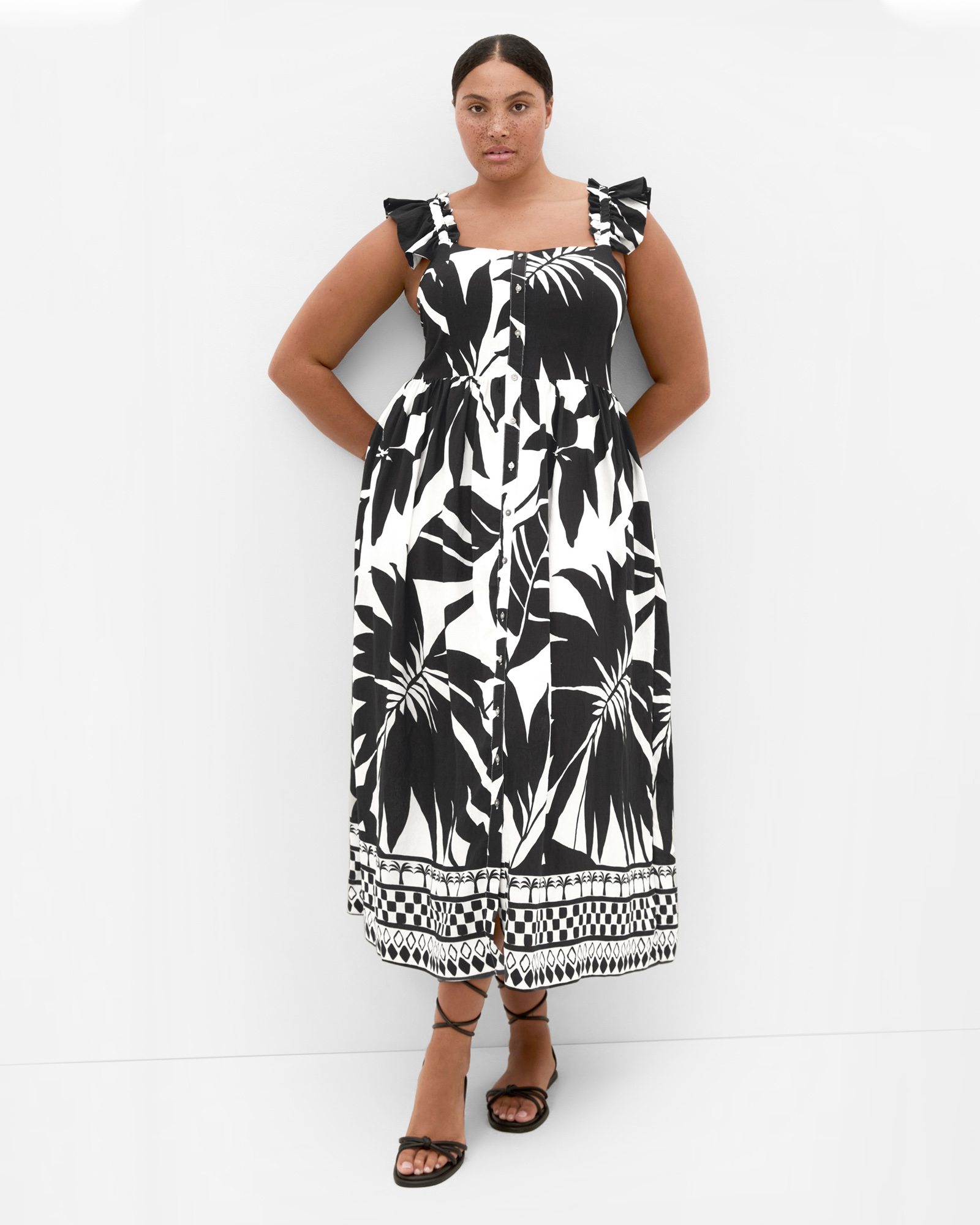 Plus size Mirage Oasis Print Tie Back Maxi Dress - ivory