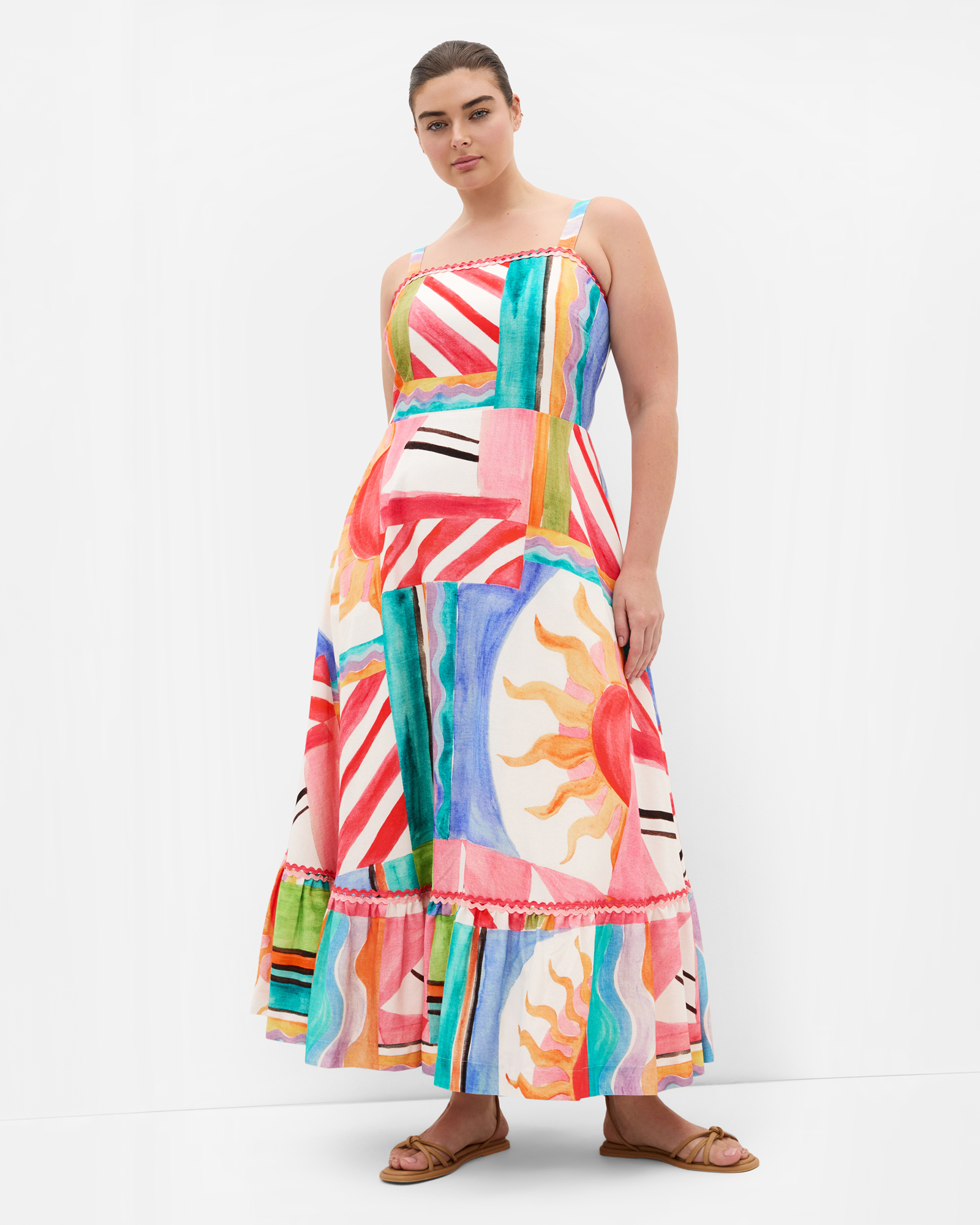 Plus size Sunlit Print Maxi Dress - peachy pink