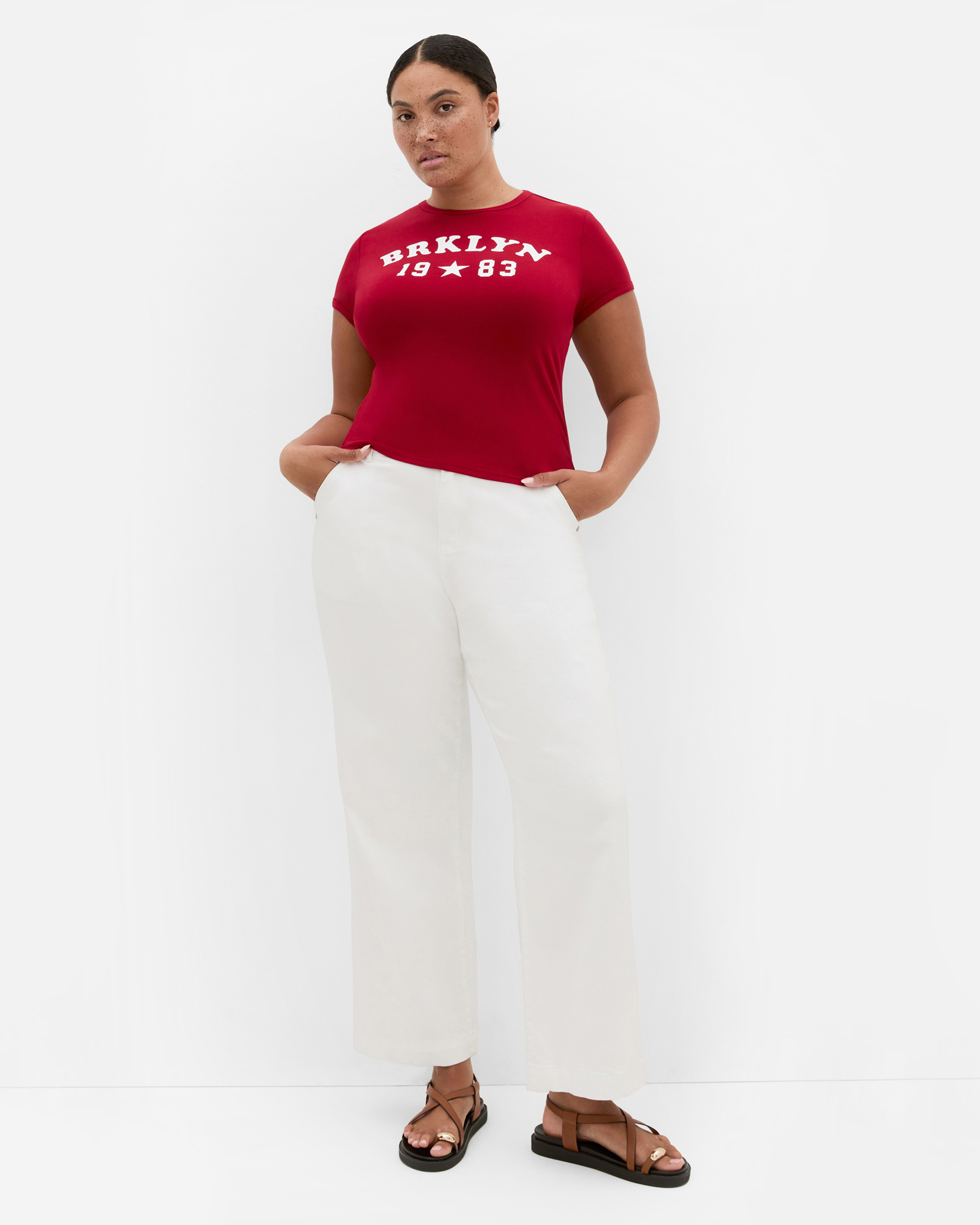 Plus size Micro Brklyn Print Tee - red