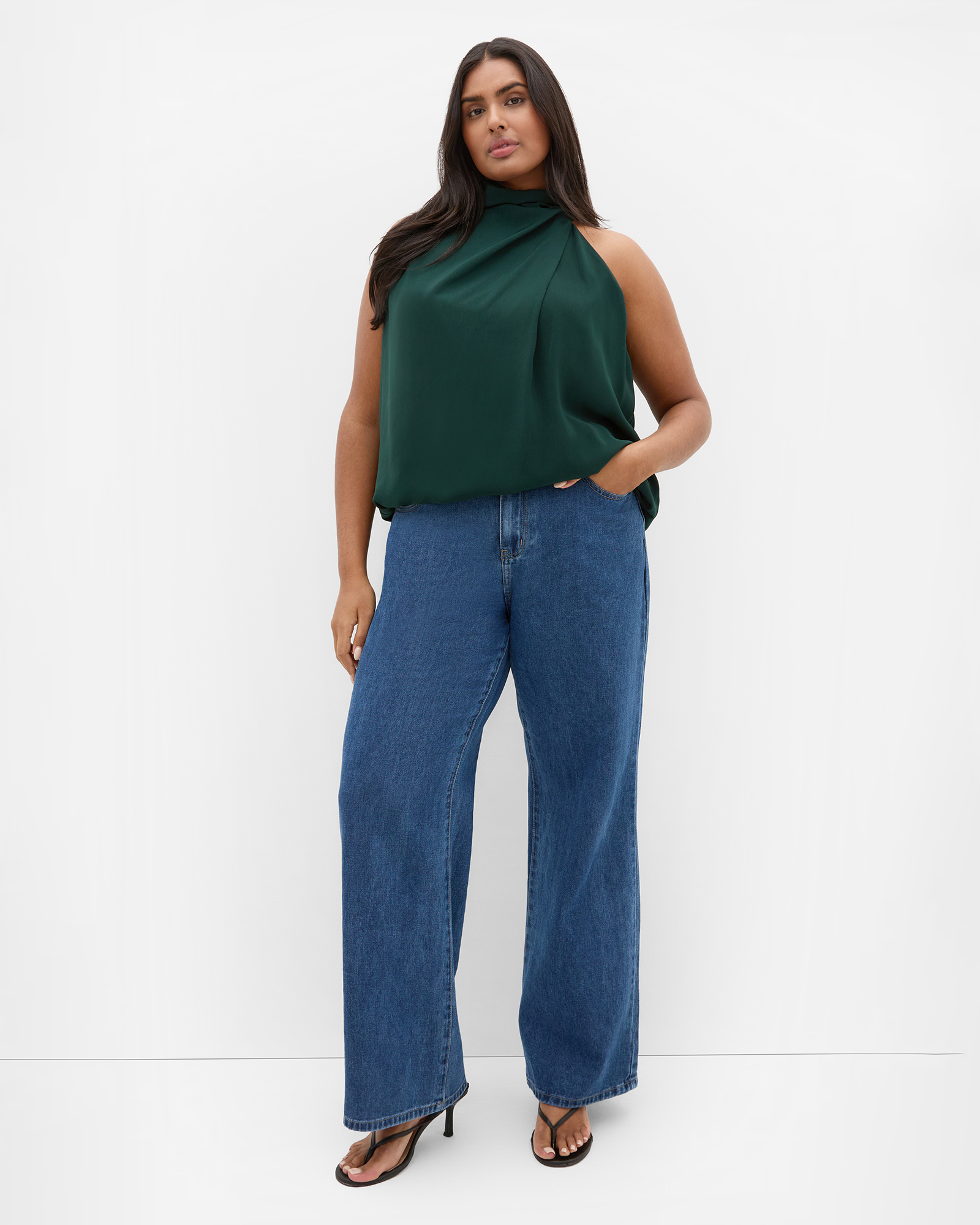 Plus size Jaylee Sleeveless Neck Tie Top - forest
