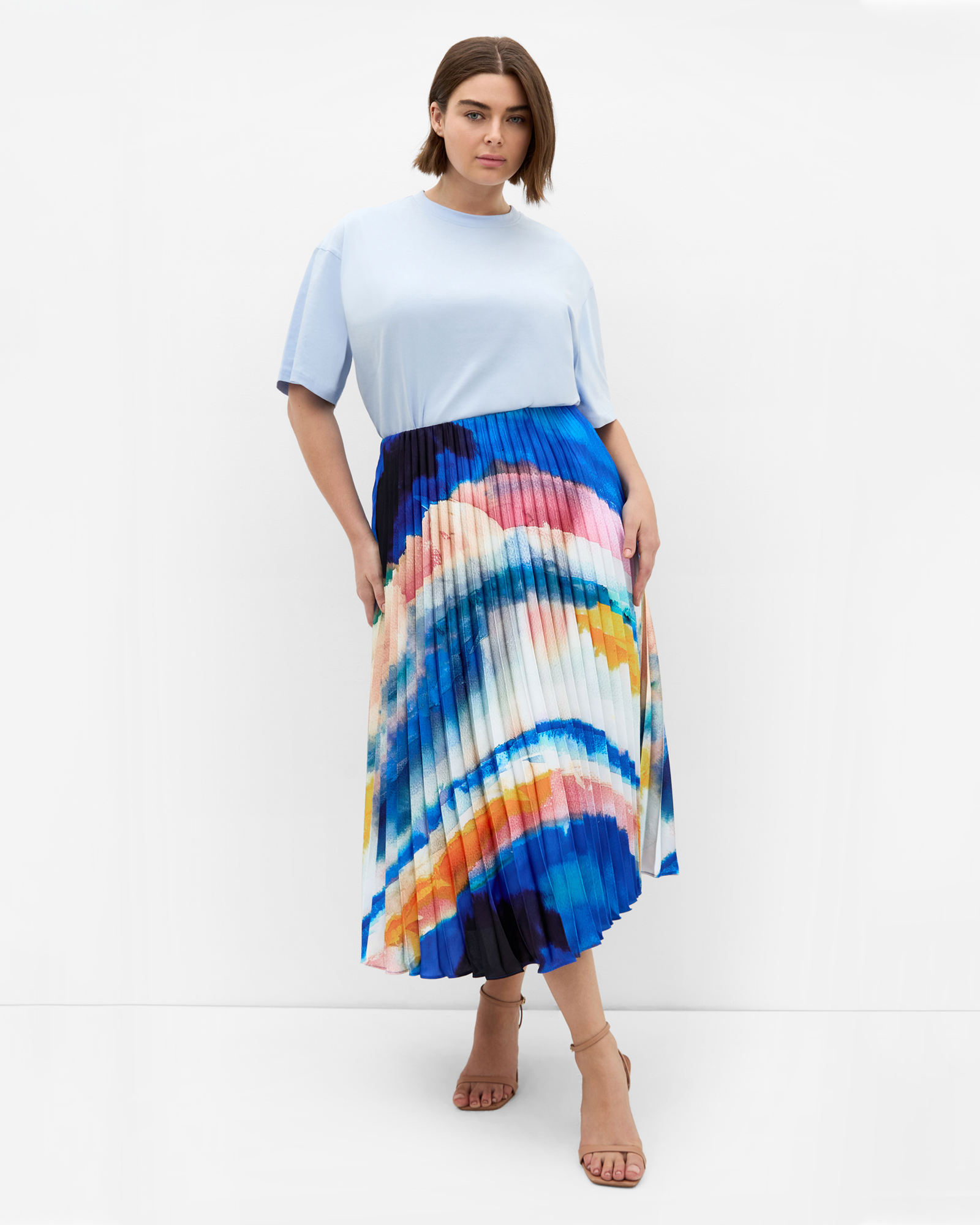 Celina Facet Print Pleat Skirt