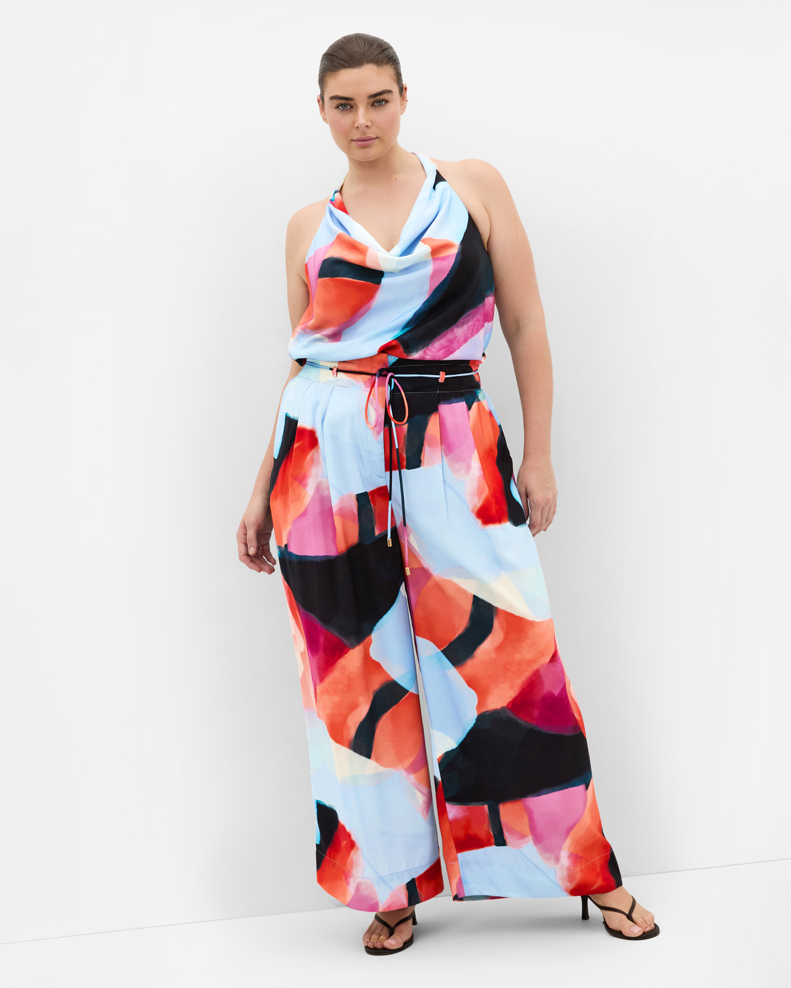 Plus size Shania Aspect Print Wide Leg Pant - sky blue